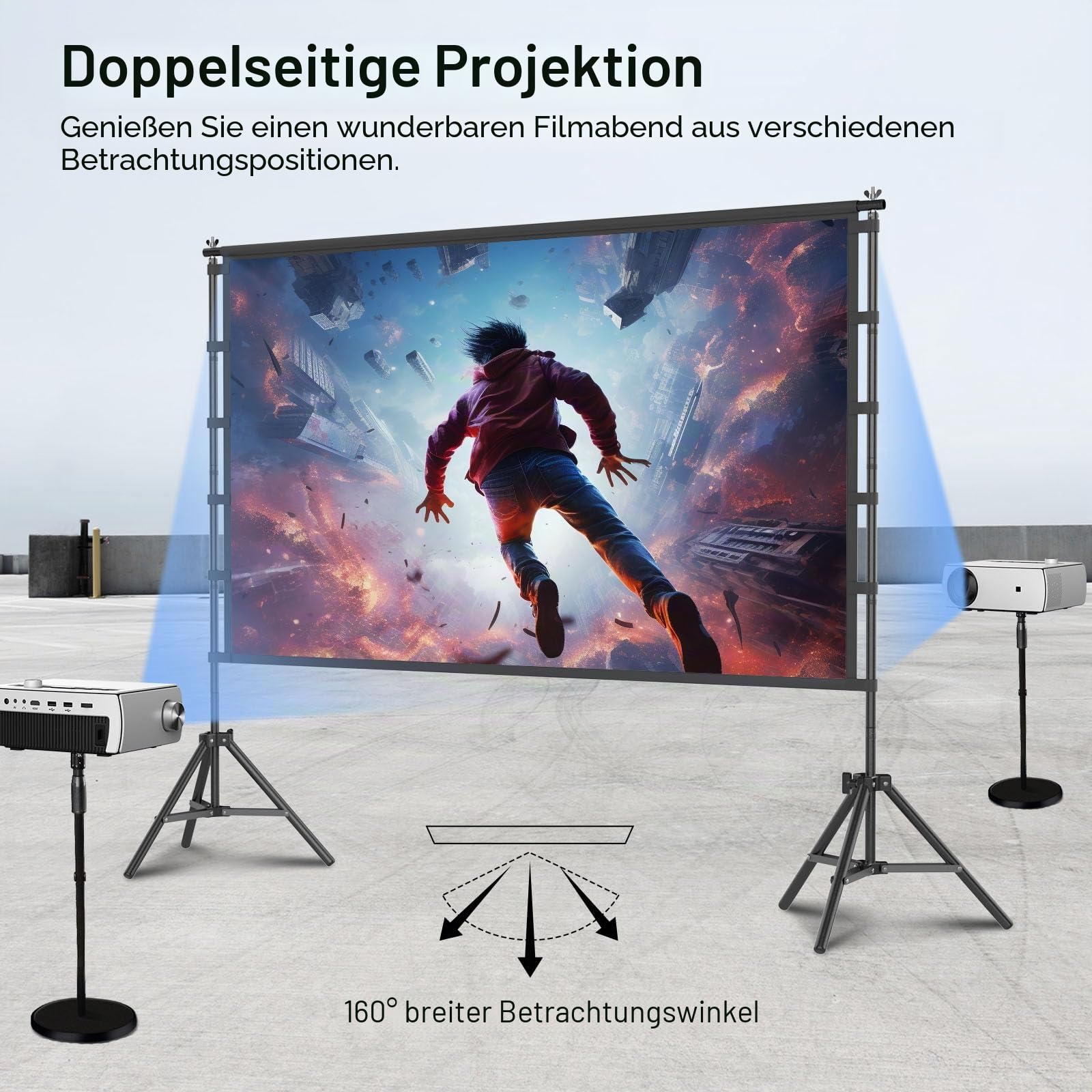TOWOND 120 Zoll Projektorleinwand mit Ständer, Faltbare Tragbare 16:9 HD Outdoor Projektor Leinwand für Heimkino und Garten, Vorne und Rückprojektion, Waschbar Faltenfrei Polyester mit Tragetasche