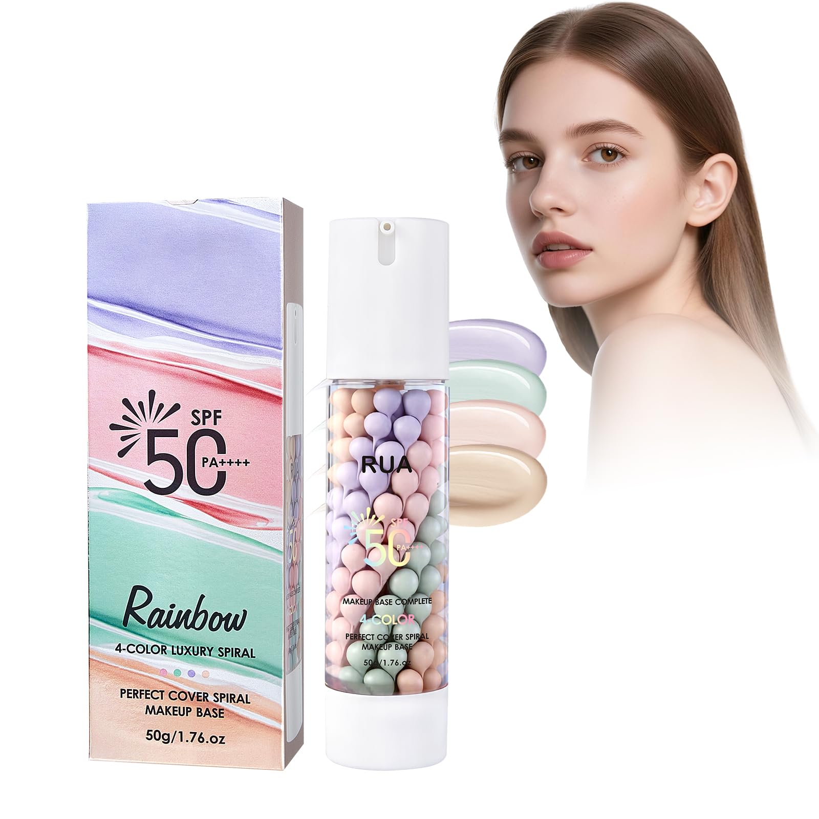 4 In 1 Primer for Face Before Makeup, SPF 50 PA++++, One Step Color Corrector Face Primer, Oil-Control and Moisturizing Makeup Primer, Tone Correcting, Create a Natural, Flawless Look 50g