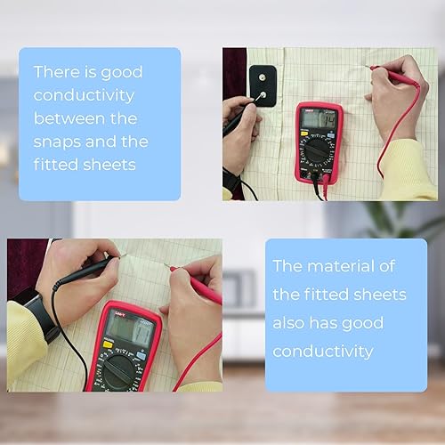 Miniatura 6 de Grounding - Sábana bajera ajustable para mejorar el sueño, 10% fibra plateada y 90% algodón orgánico con cable de conexión a tierra, 76 x 80 x 13