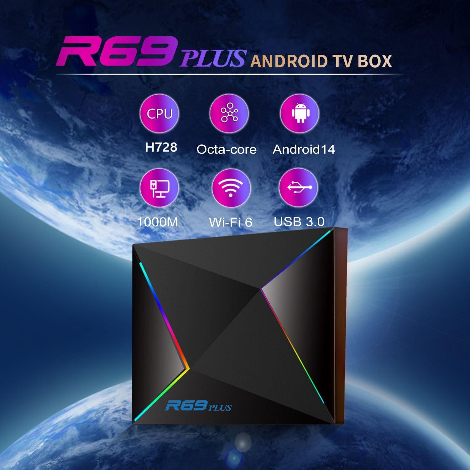 CHROX Android TV Box 14.0, R69 Plus TV Box 4K/8K 4 Go RAM 64 Go ROM, Android Box WiFi 6 avec S905X4 CPU 3D 2.4G/5G WiFi BT 5.0 USB 3.0 avec Mini Clavier sans Fil,2gb+16gb
