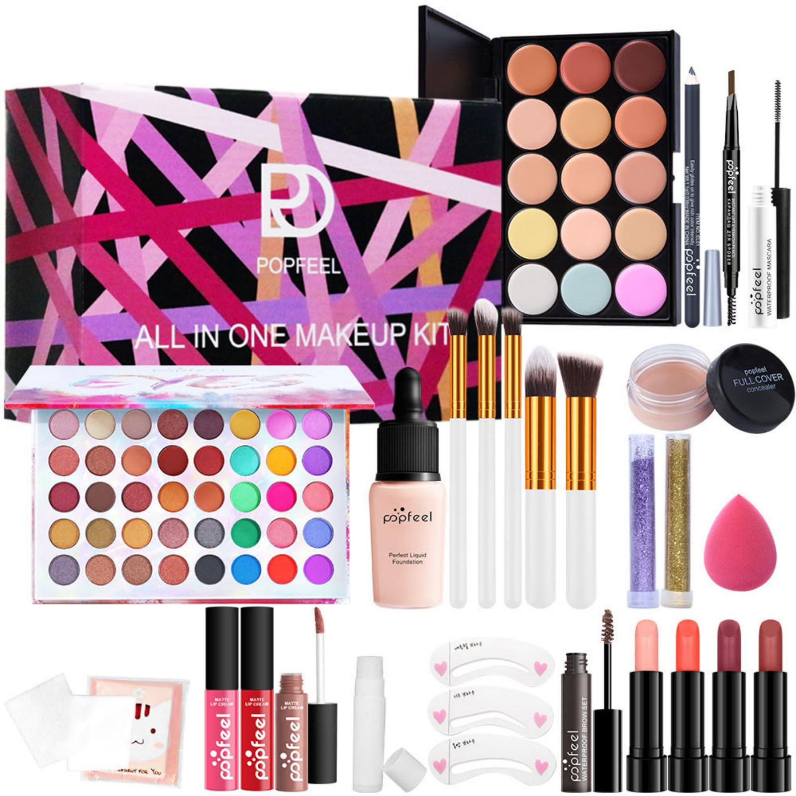 JasCherry 26Pcs Makeup Kit Complete Cosmetic Makeup Palette Set Beauty Makeup Kit - Ideal Cosmetic Gift for Lips and Face - BOX05B