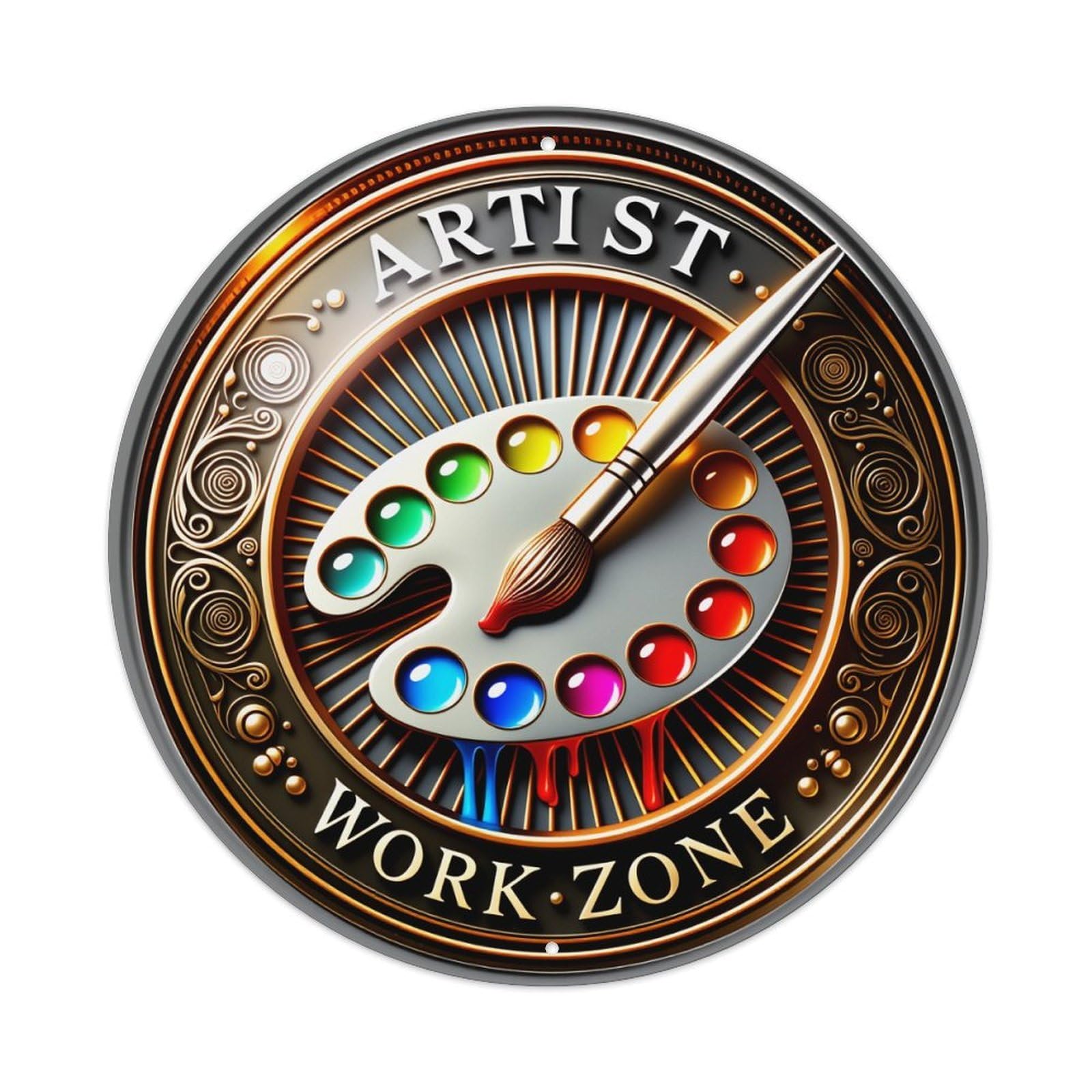 Artist Work Zone Paint Palette Brush Colors Design Metal Tin Sign Plaque