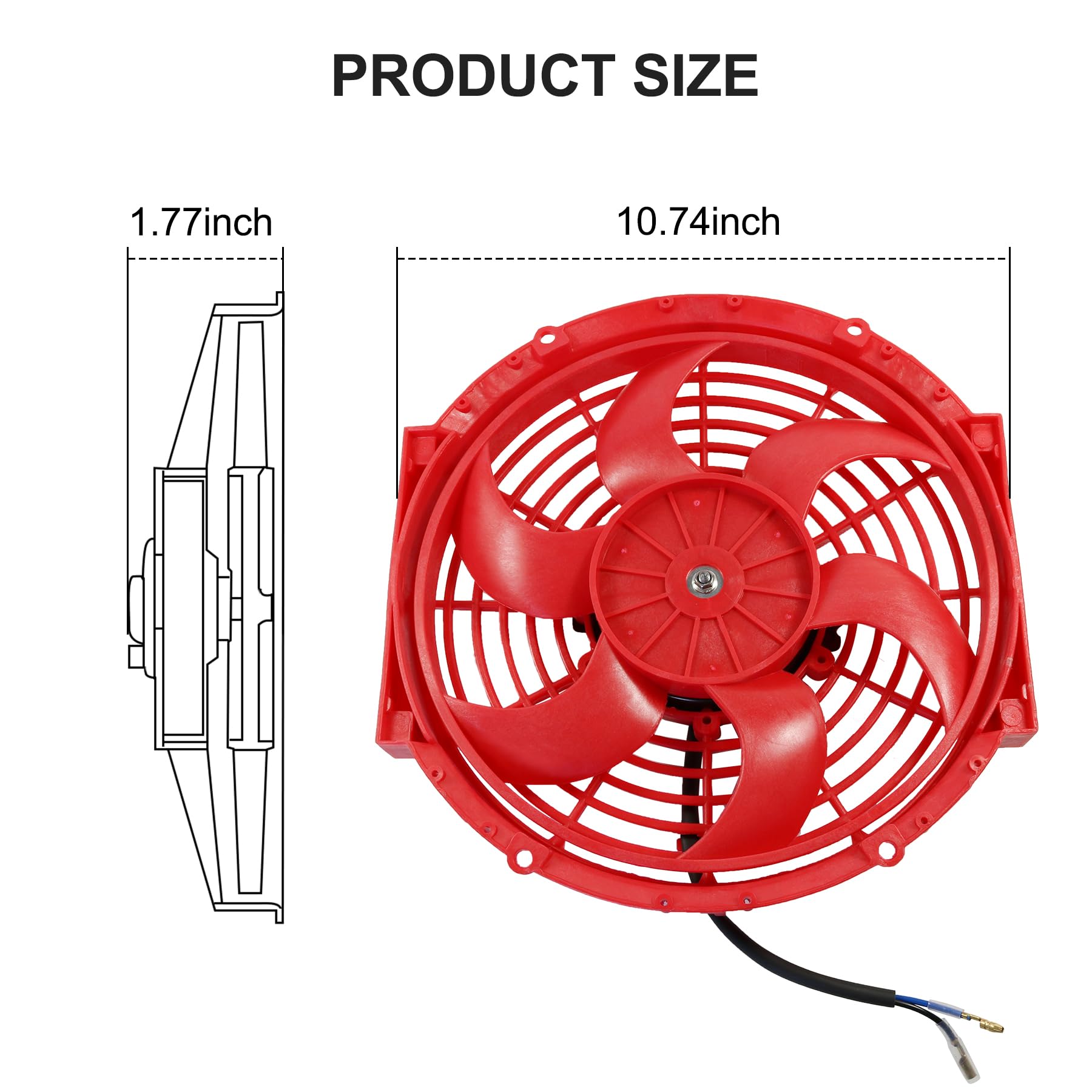 JDMSPEED Ventilador delgado de 10 pulgadas para radiador eléctrico de refrigeración de 12 V, kit universal rojo