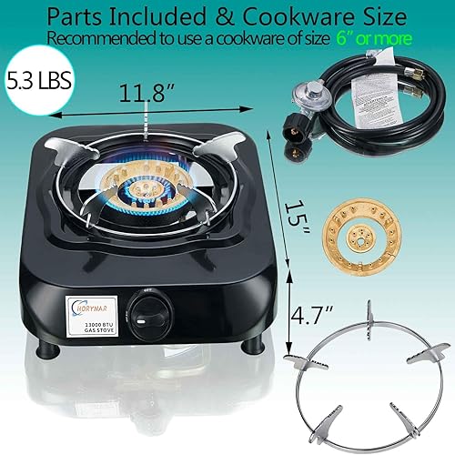 Miniatura 4 de Estufa de propano de un solo quemador con manguera LPG CSA de 13,000 BTU con quemador de propano único, protección de interruptor inteligente,