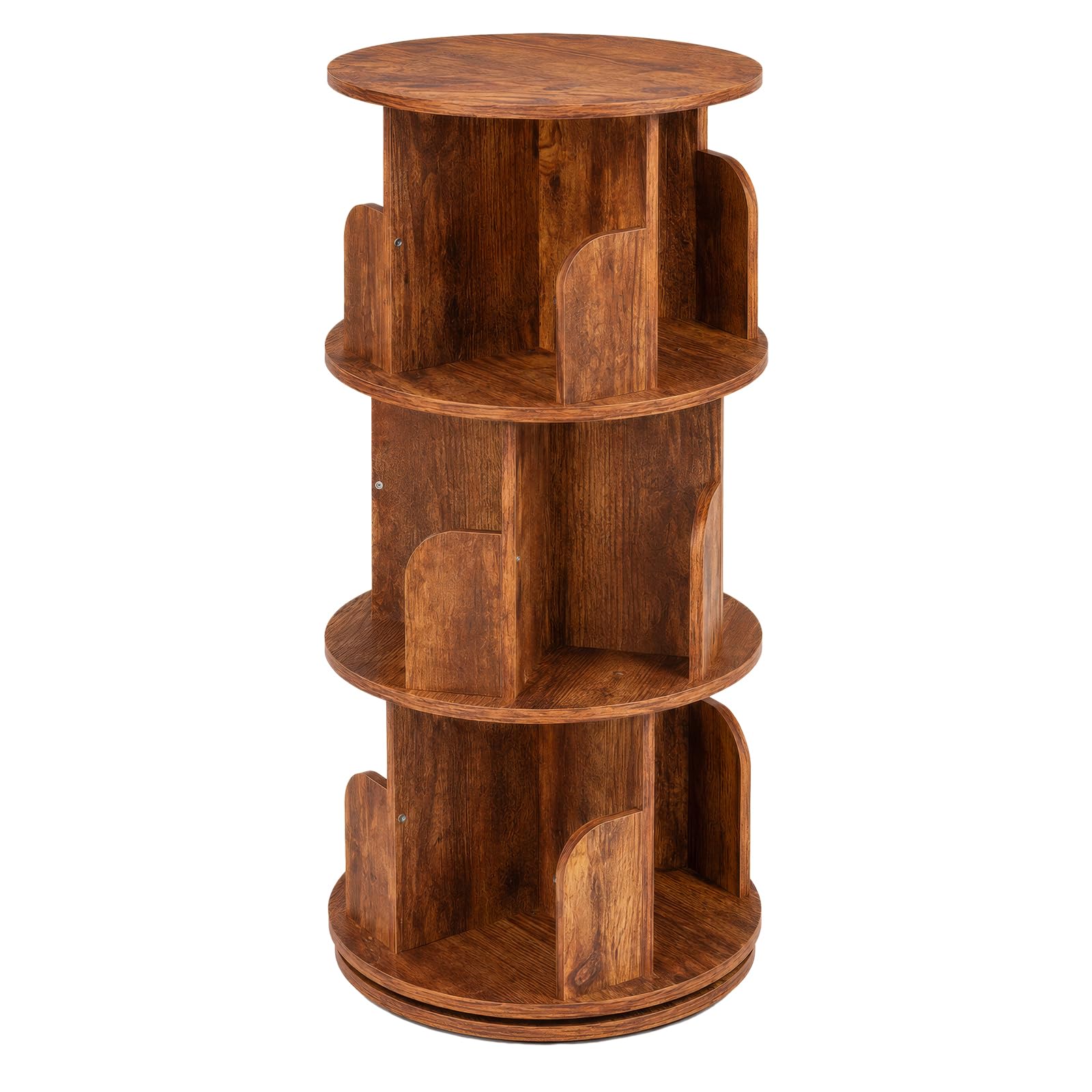 CROWNSHOP Wooden Rotating Bookshelf 3-Tier Pine Storage Shelf Spinning Bookshelf Natural Wood Color, O-Shaped Ball Bearing, Mortise & Tenon + Screw Assembly, 97x46cm (Brown 3Tier)