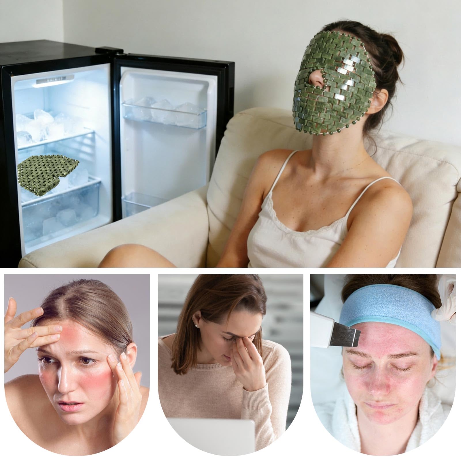 Jade Mask, Natural Facial Cooling Mask, 100% Real Jade Cover the Eyes for Hot & Cold Therapy, Relieves Redness, Swelling, Sensitivity, Wrinkles, Puffiness, and Anti-Aging