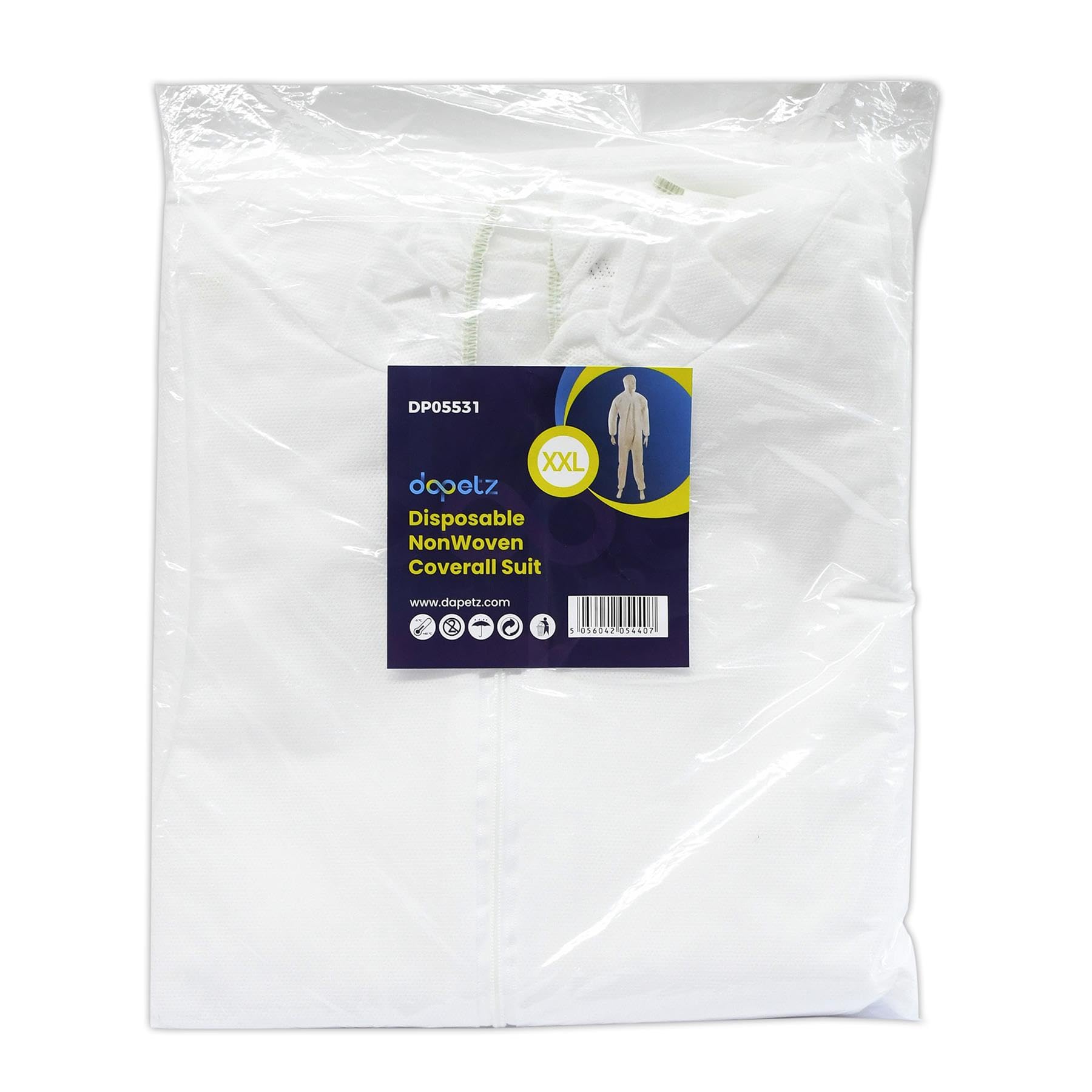 Dapetz ® Lot de 20 combinaisons de protection jetables en papier XXL 146 cm, durables et confortables dans un environnement de travail non dangereux, non tissé.