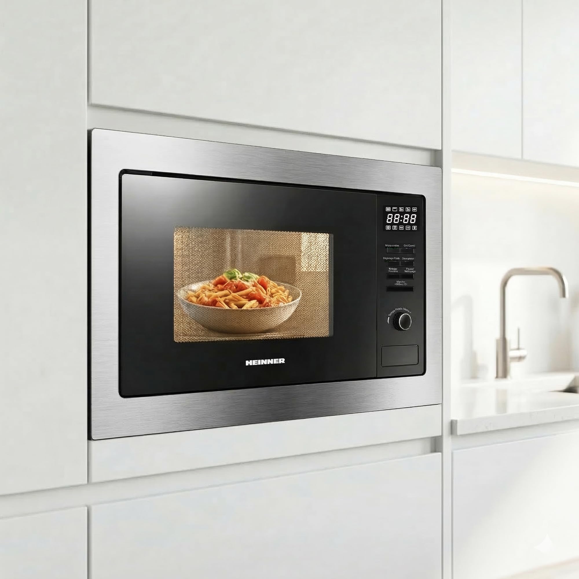 HMW-MDBI25GDIX Einbau-Mikrowellenofen – Digitale Steuerung, 1000 W Grill, Kombi- & Auftaufunktionen, Edelstahl-Design, Platzsparend, Gleichmäßige Erwärmung, Zuverlässig, 5 Jahre Garantie