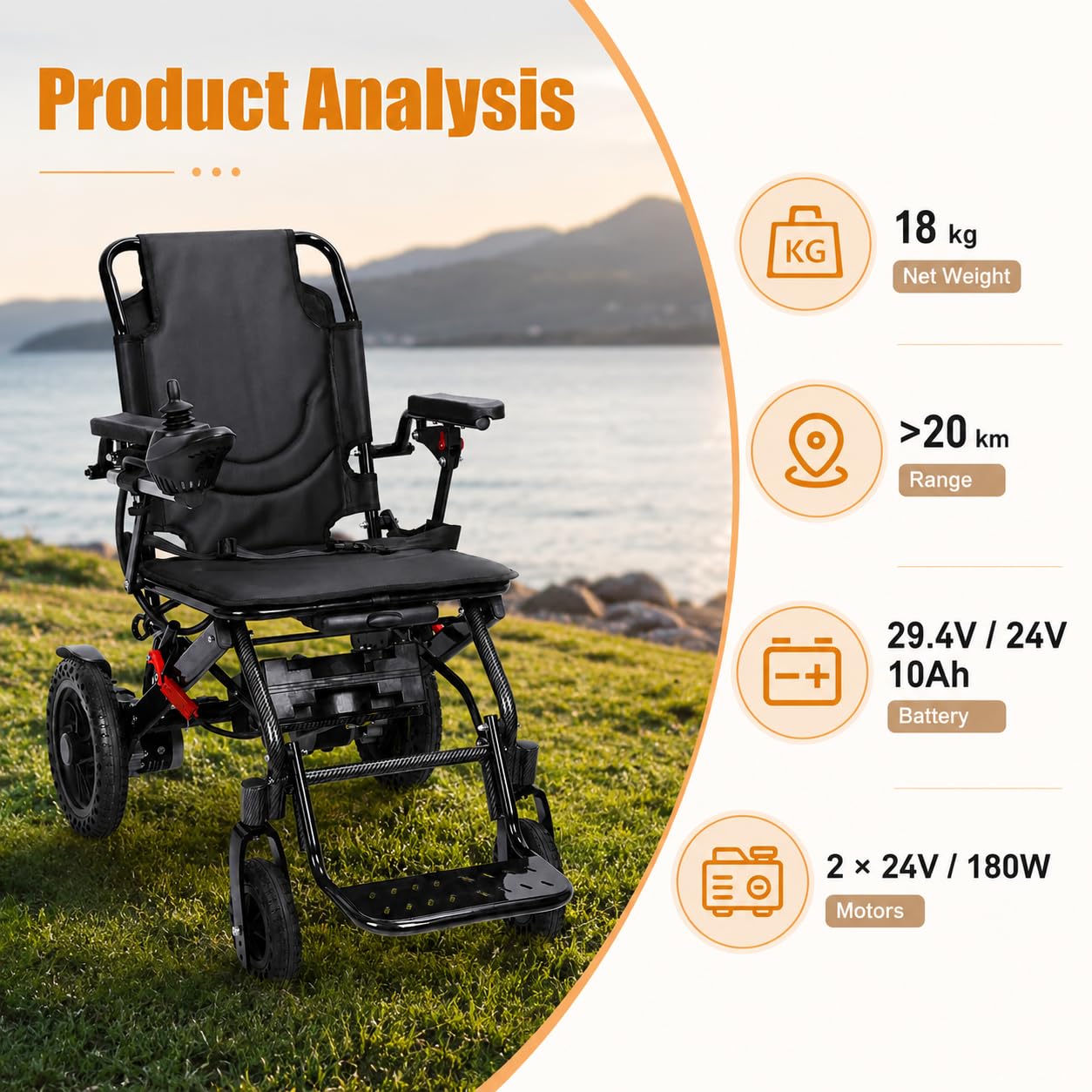 Silla de ruedas eléctrica plegable para adultos, silla eléctrica ligera de 22.0 kg con motor de 500 W, rango de 12 millas y neumáticos antiinclinación
