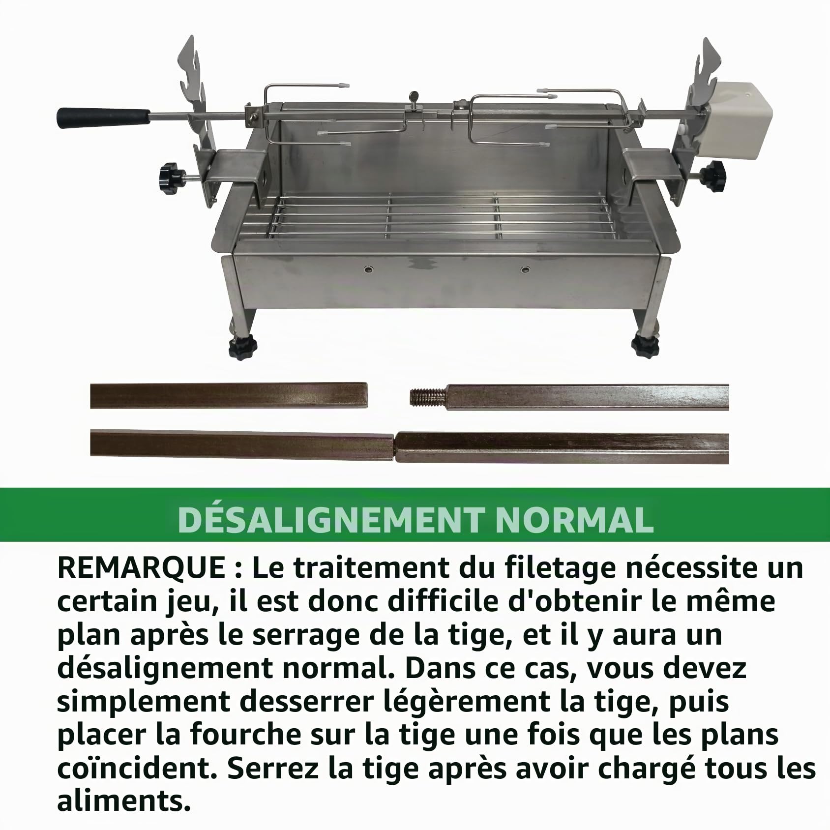 Kit de rôtissoire universel de rechange 5078a - Installation rapide - Portable - Pour camping, barbecue - Trois hauteurs - Longueur réglable - Accessoire de rôtissoire - Fourchette à poulet - Moteur