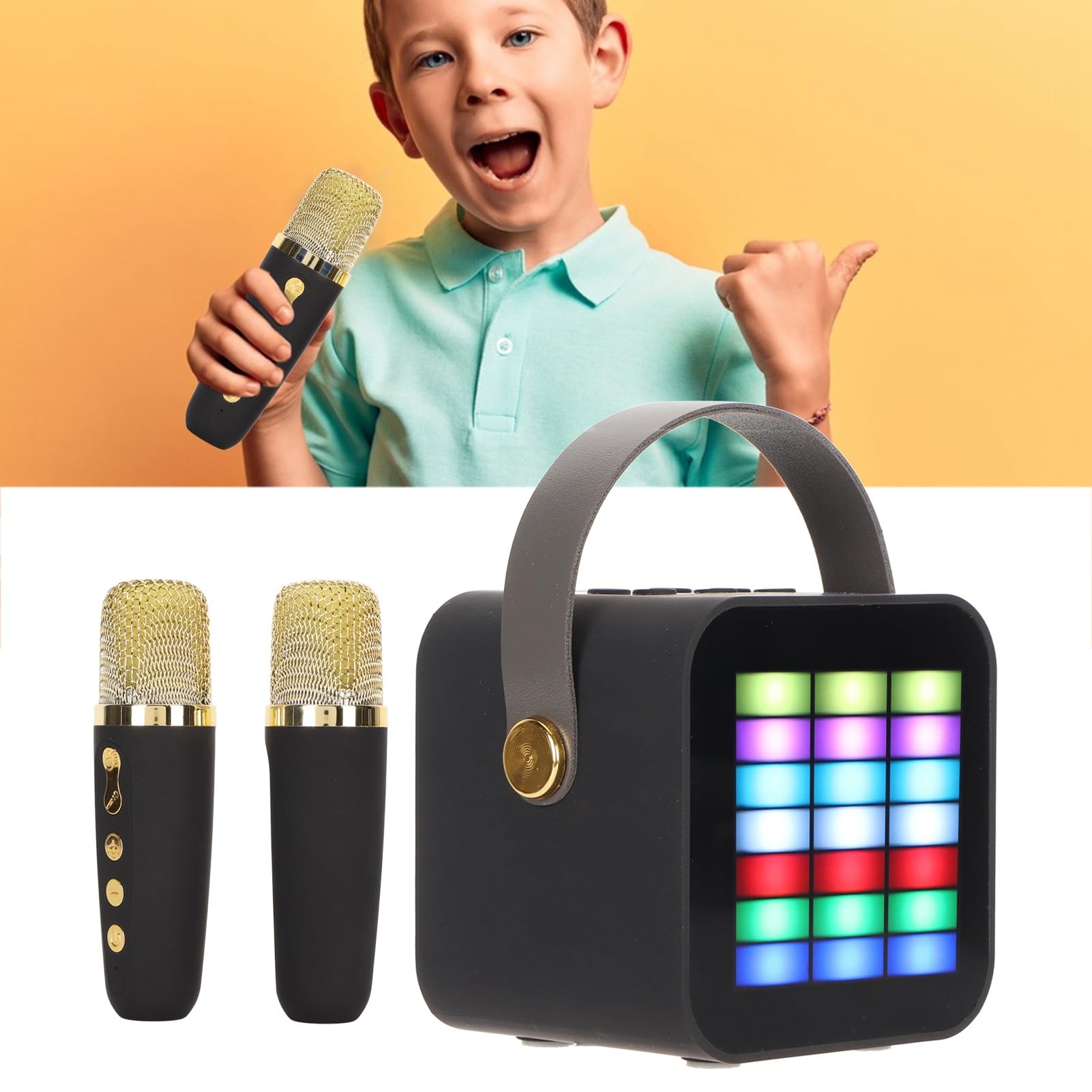 Mini Karaoke, Altoparlante Portatile Bluetooth 5.3 con 2 Microfoni Wireless, Karaoke per Bambini con Effetti di Illuminazione a LED, di Compleanno per Ragazze Ragazzi