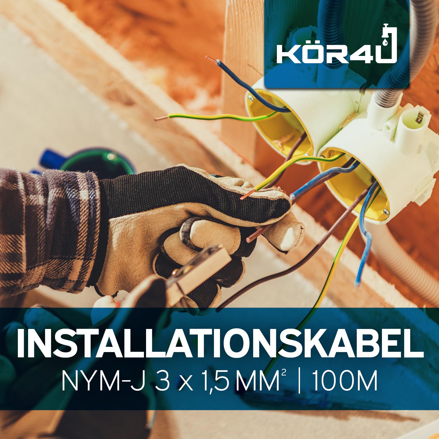 kör4u NYM-J 3 x 1,5 mm², 100 m Installationskabel, Mantelleitung, DIN VDE