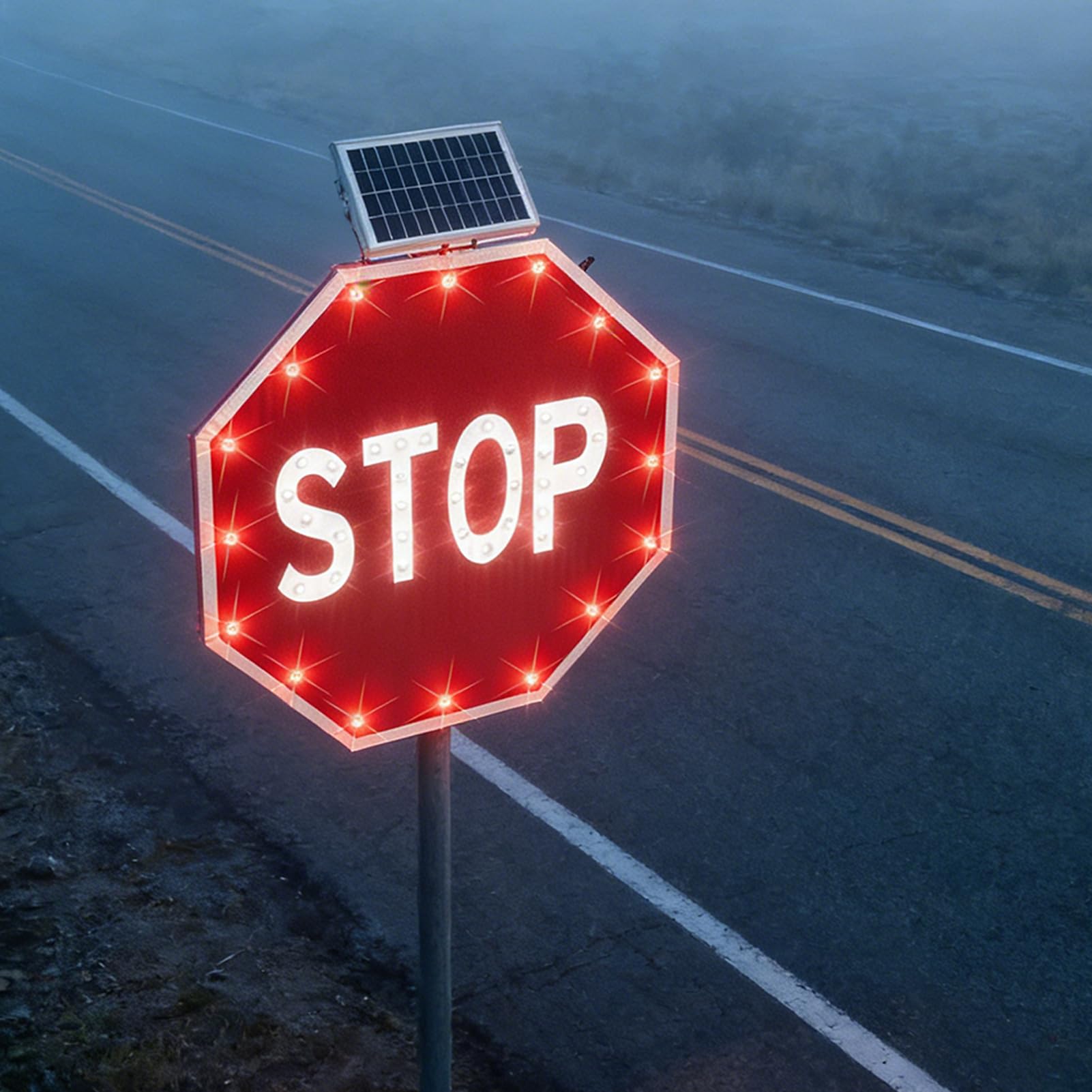 Señales de tráfico octogonales LED solares intermitentes de 61.0 cm/30 pulgadas, de aluminio, reflectante, con LED parpadeantes, IP65, polvo e impermeable, rojo