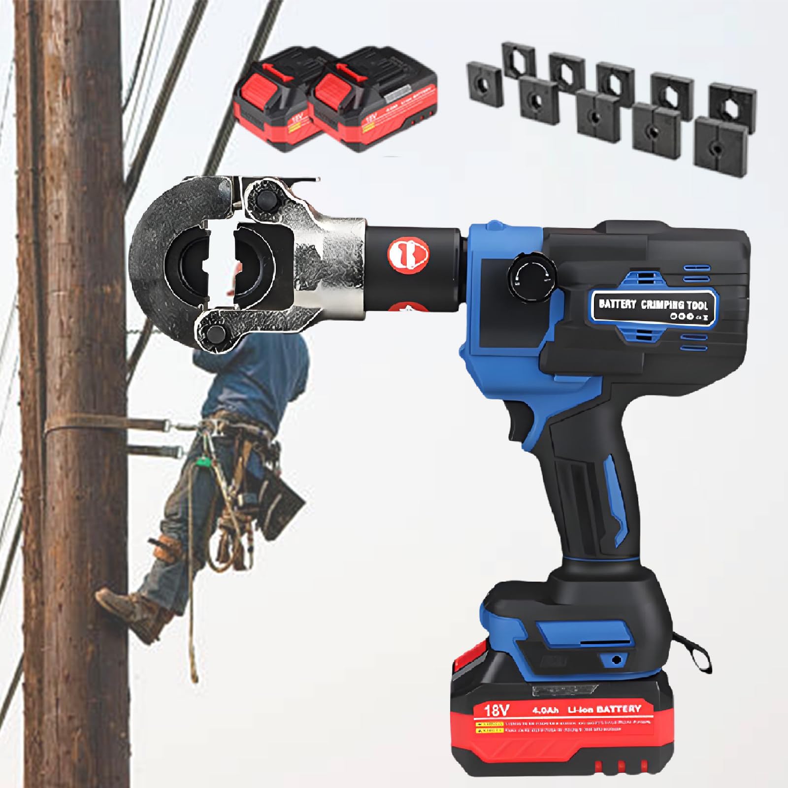 SENJINGHUA Hydraulic Crimping Tool 45/60/70KN Output Cable Crimper Tool Rechargeable Crimping Pliers Electrical Crimping Tool with 11 Dies Electric Cable Lug Crimper Pliers,CD300