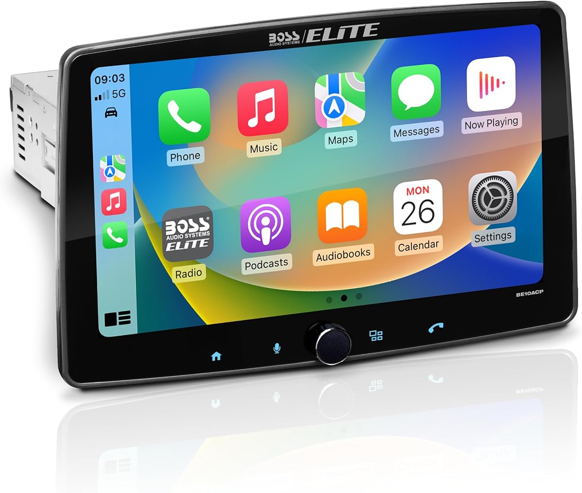 Elite BE10ACP estéreo para automóvil - Unidad principal automática Apple CarPlay y Android con pantalla táctil desmontable de 10.1 ", DIN único con soportes DIN dobles, Bluetooth, sin reproductor de CD/DVD
