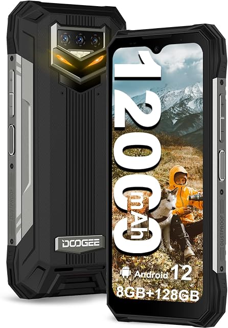 DOOGEE S89 smartfon outdoorowy, akumulator 12000 mAh, Android 12, 8 GB + 128 GB, telefon komórkowy, bez umowy, kamera noktowizyjna 48 MP AI, potrójna kamera 6,3", wyświetlacz FHD+, szybkie ładowanie 33 W NFC/OTG [2023], czarny