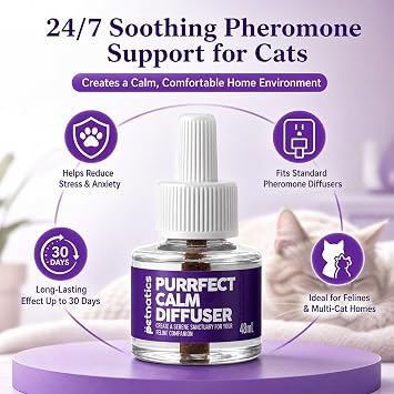 Cat Calming Diffuser Refill | 24/7 Soothing Pheromone Technology for Felines & Multi-Cat Homes | Long-Lasting Effect for up to 30 Days Fits Standard Pheromone Diffusers (2 Pack)