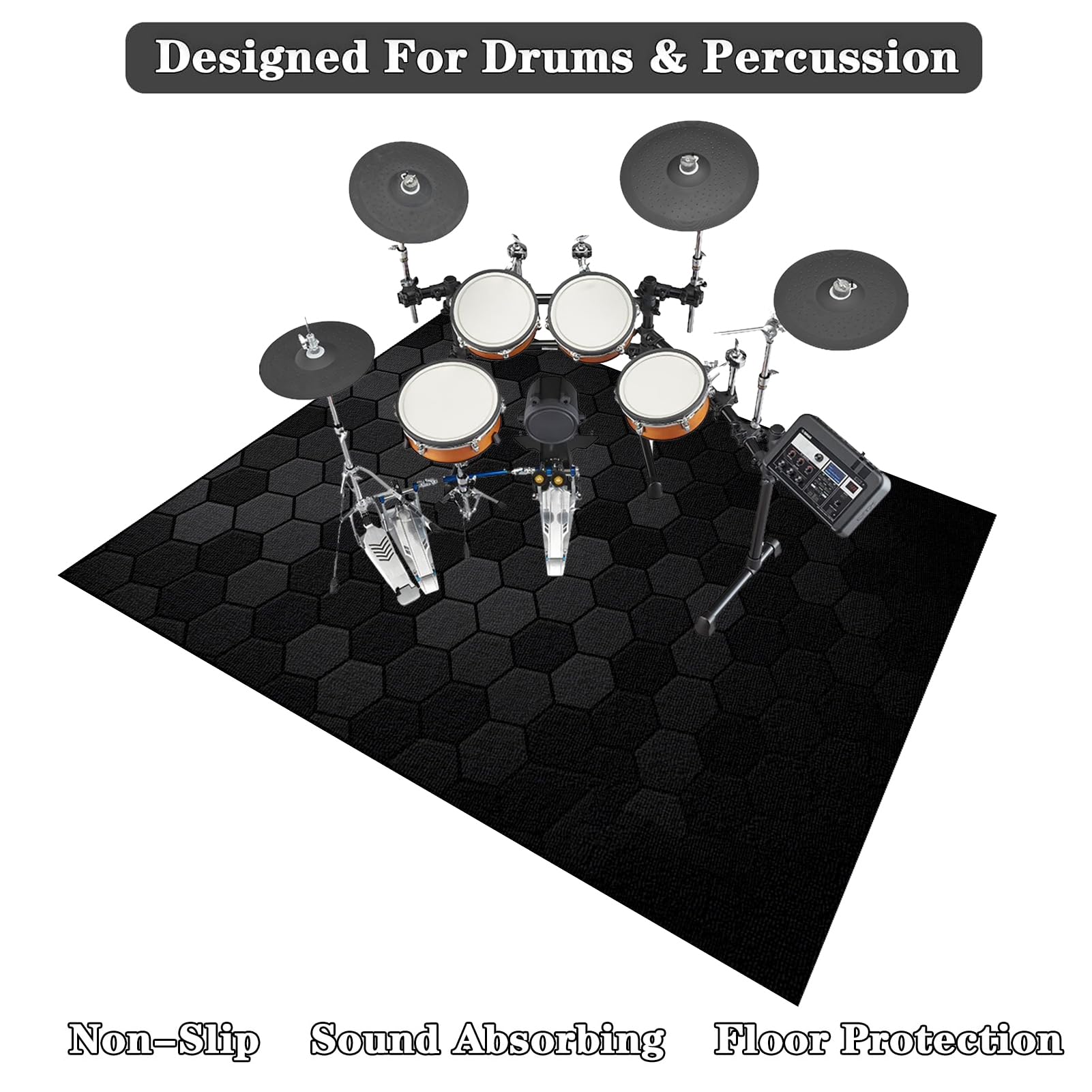 Tapis De Batterie électronique Non Glissants, Insonorisé Pour Kits De Batterie Électroniques Grosse Caisse Caisse Claire Drum 120 X 80 Cm