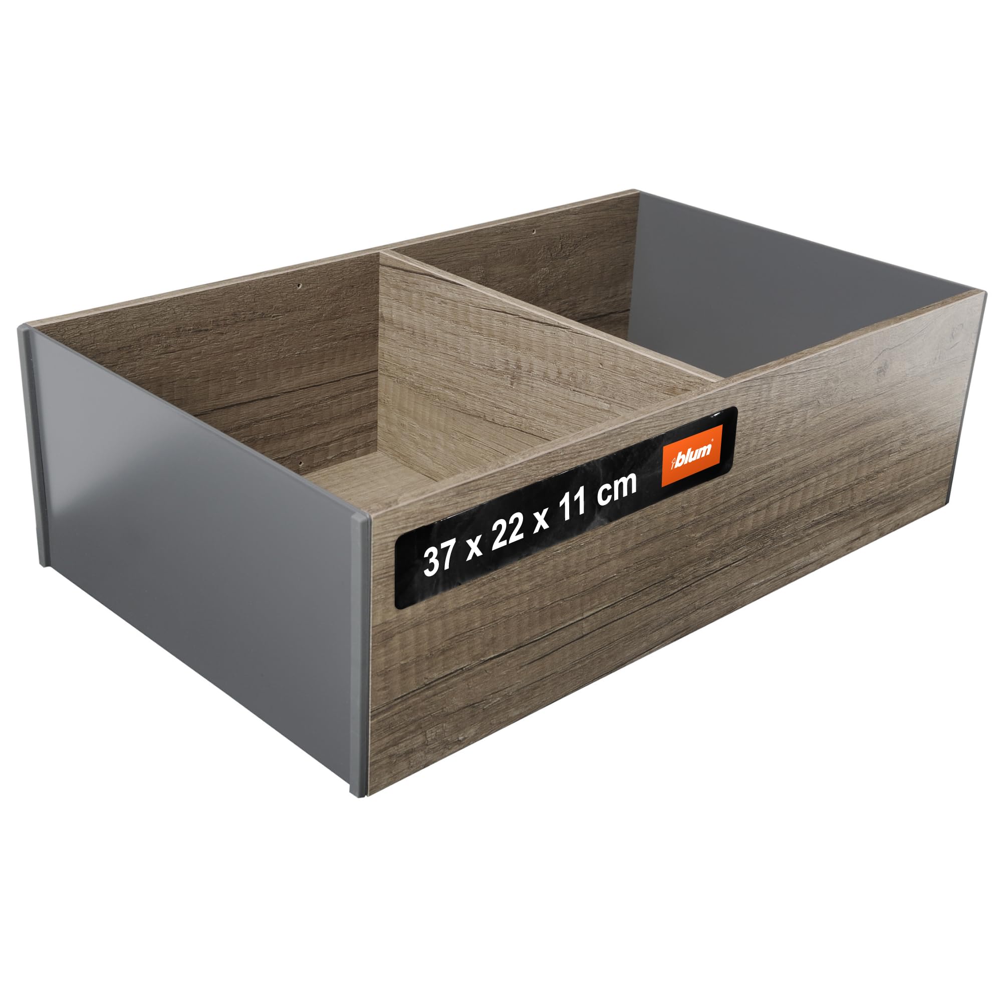 Blum AMBIA-LINE Schubladen-Organizer in hochwertigem Holzdekor | ideal für Küche, Bad & Kleiderschrank | modular einsetzbar und sicherer Halt dank Antirutsch-Füße | 37 × 22 × 11 cm | Nebraska Eiche