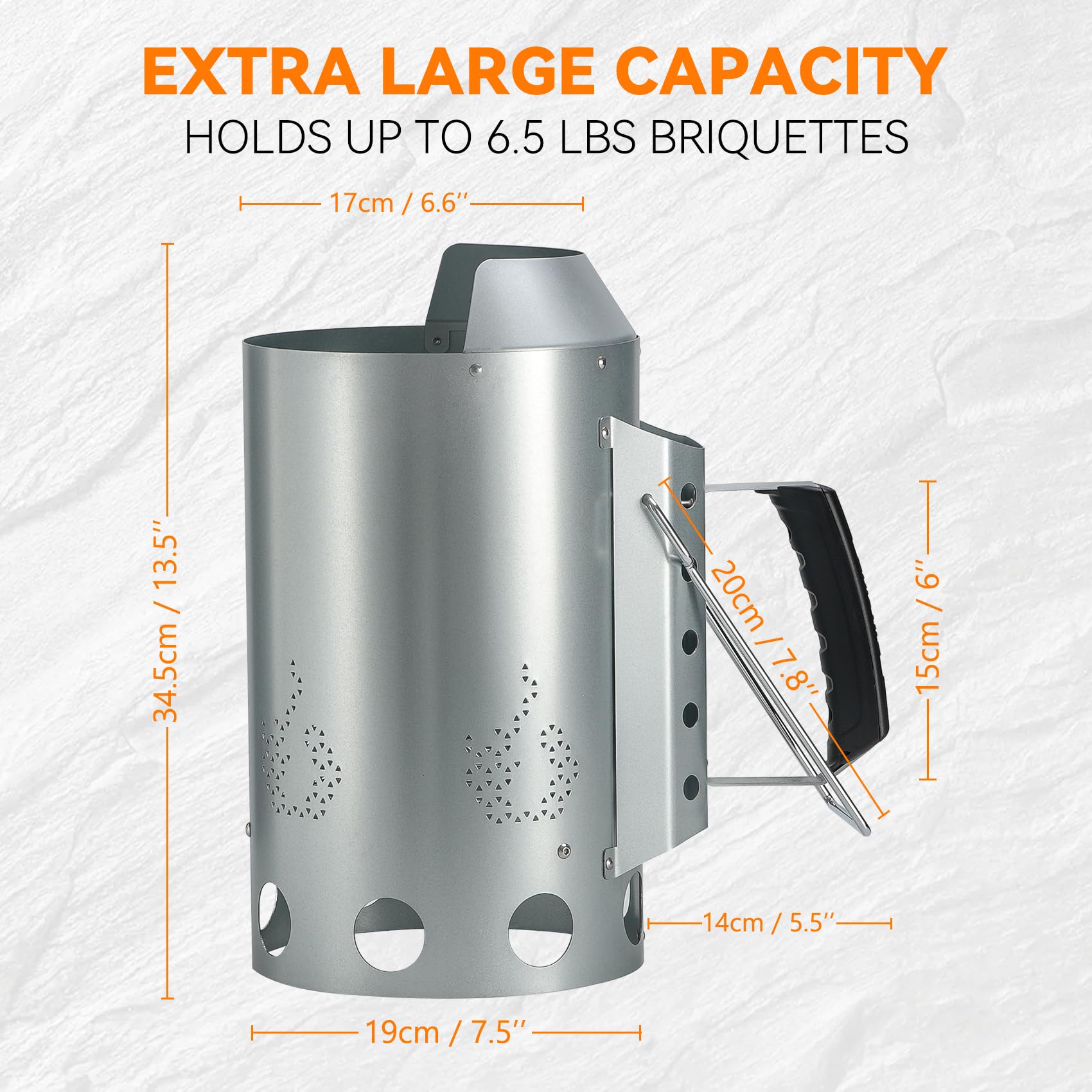 onlyfire Grande Accenditore a Ciminiera con Sicurezza Isolata Termicamente, Accenditore Rapido per Barbecue e Griglie a Carbonella