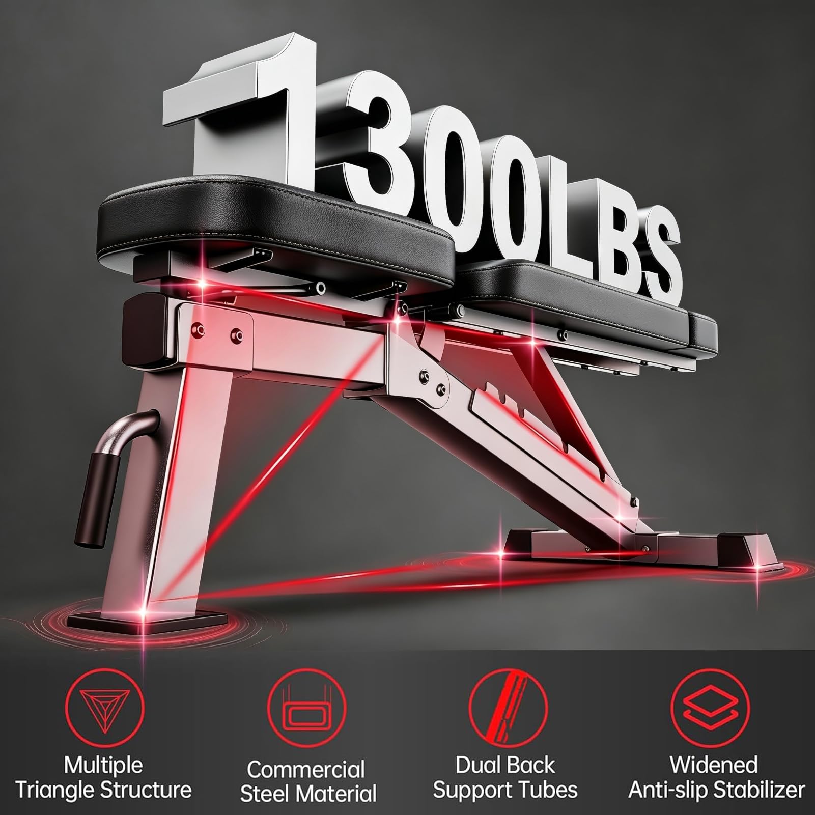 FID Adjustable Weight Bench 1300LBS Capacity for Home Gym | Heavy Duty Workout Bench Press with Incline Decline Positions, 34'' Backrest and Wheels for Strength Training at Home Gym