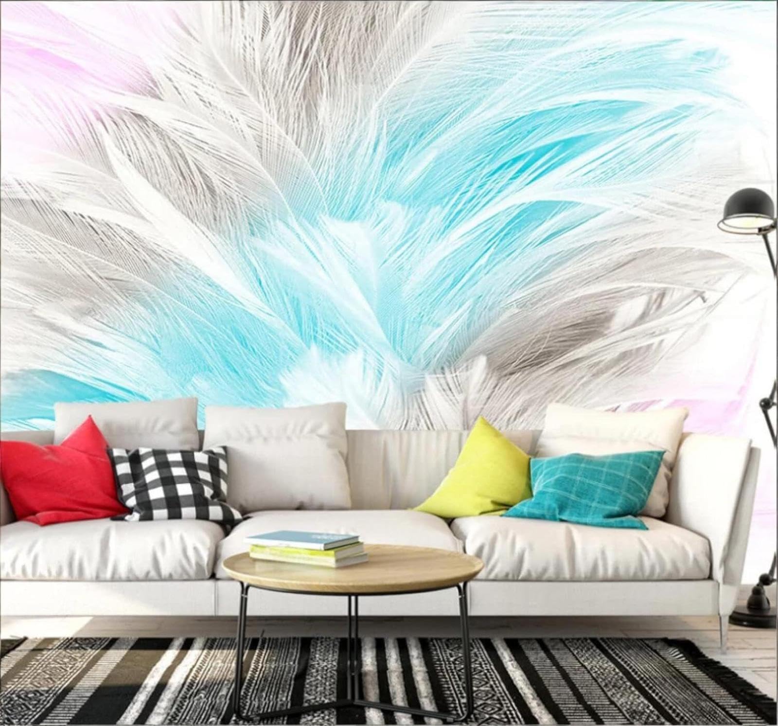 XLMING Minimalist Three Dimensional Abstract Colourful Feathers 3D Wallpaper Luxury Home Dining Decor Paste Sofa Living Room The Wall for Bedroom Mural-350cm×256cm