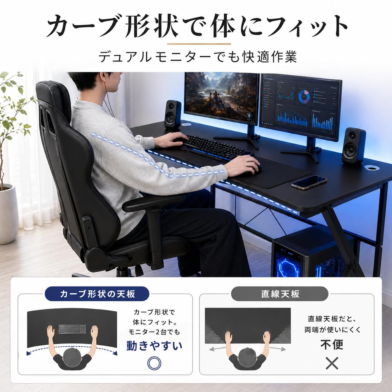 Amazon.co.jp: N&S PCデスク 幅100cm ブラック カーボン調天板 ワーク
