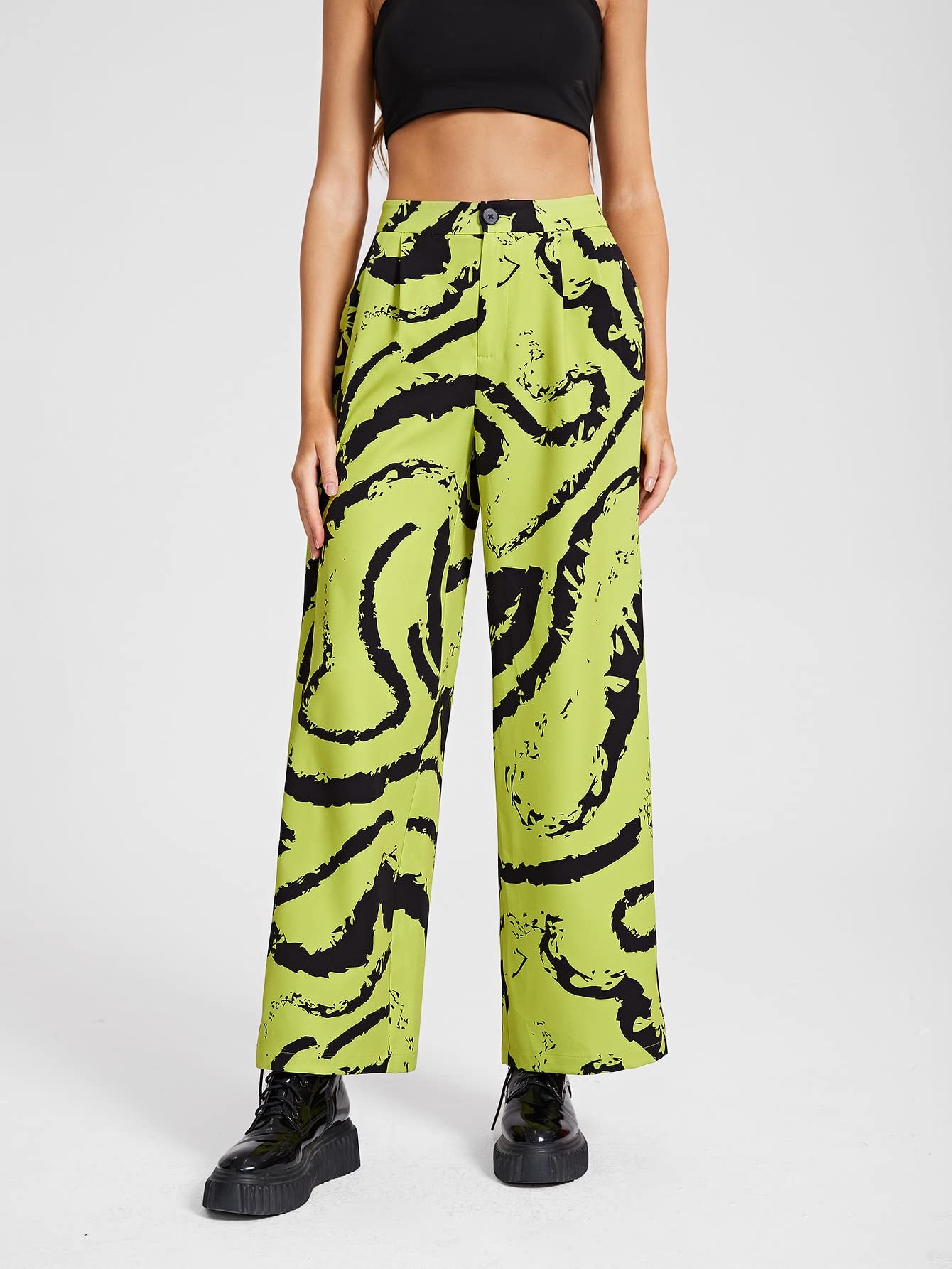 REDESYN Pants for Women Womens Pant Allover Print Wide Leg Pants Pants Color Green Size Small