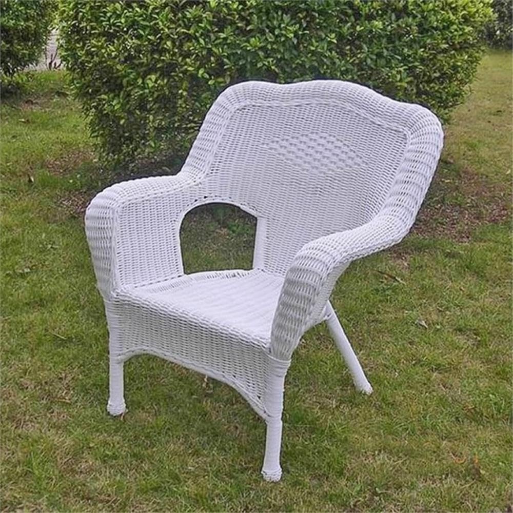 Pemberly Row Patio Arm Chairs, Set of 2, 35" H x 29" W x 28" D, Powder Coated Steel Frame with Hand-Woven Resin Wicker, White Finish, All-Weather UV Resistant Outdoor Dining Chairs