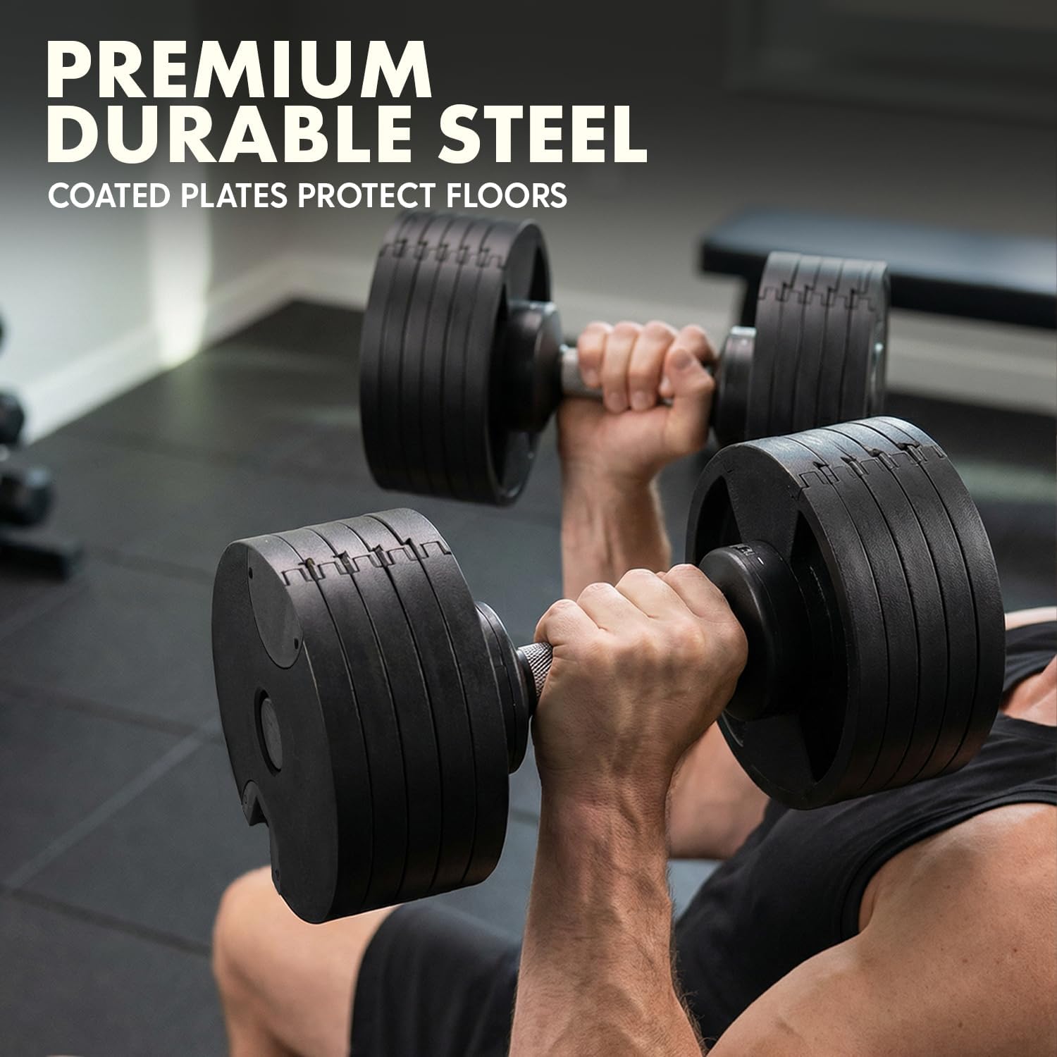 SQUATZ Adjustable Dumbbells with Quick Weight Change, Space-Saving Dumbbell Set with Anti‑Slip Handle, Secure Locking System, Heavy‑Duty Plates & Base for Home Workout and Strength Training