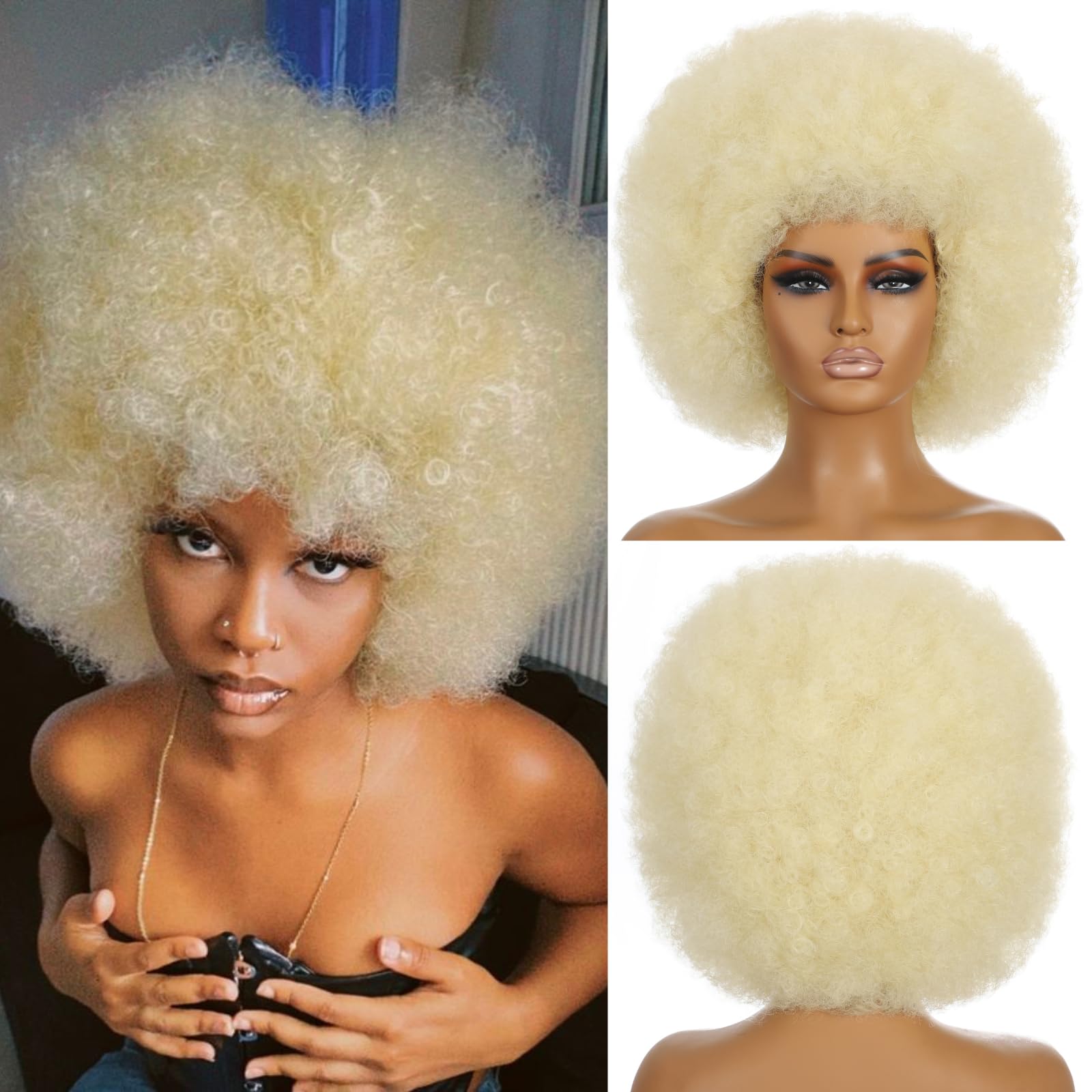 MYCNIMY 70s Afro Wigs for Black Women Soft Natural Looking Fluff and Bouncy Black Afro Wigs Synthetic Hair Big Afro Wig for Daily Party Cosplay