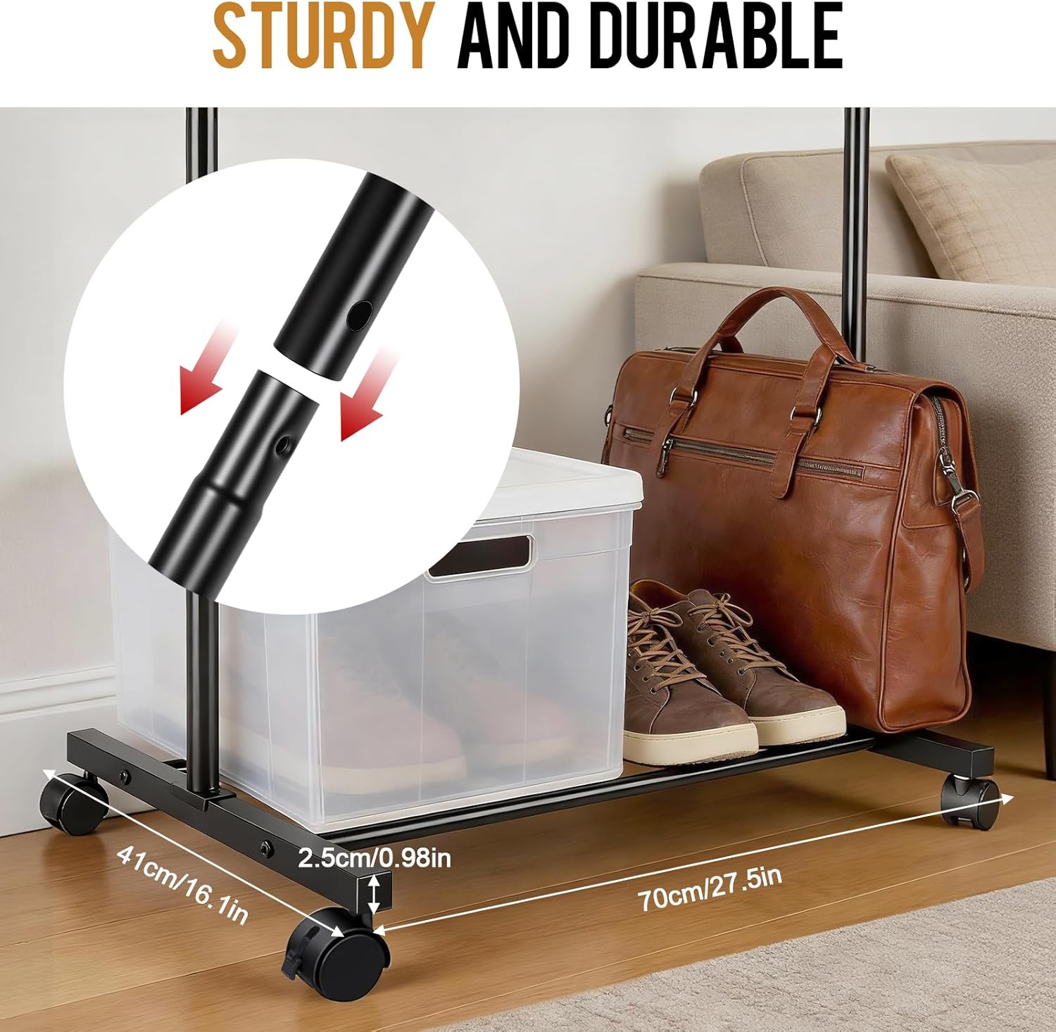Clothes Rack,with Wheels,Rolling Clothing Rack for Hanging & Organizing Clothes, Space-Saving Garment Rack with Storage, Ideal for Bedroom, Closet & Laundry Room,Black
