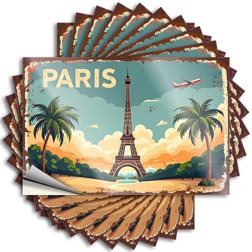 Home Bar Accessories Bumper Durable Door | Paris: Eiffel Tower, Palm Trees, and A Tropical Sunset Heavy Self Adhesive Sticker for Math DIY(8X12CM)