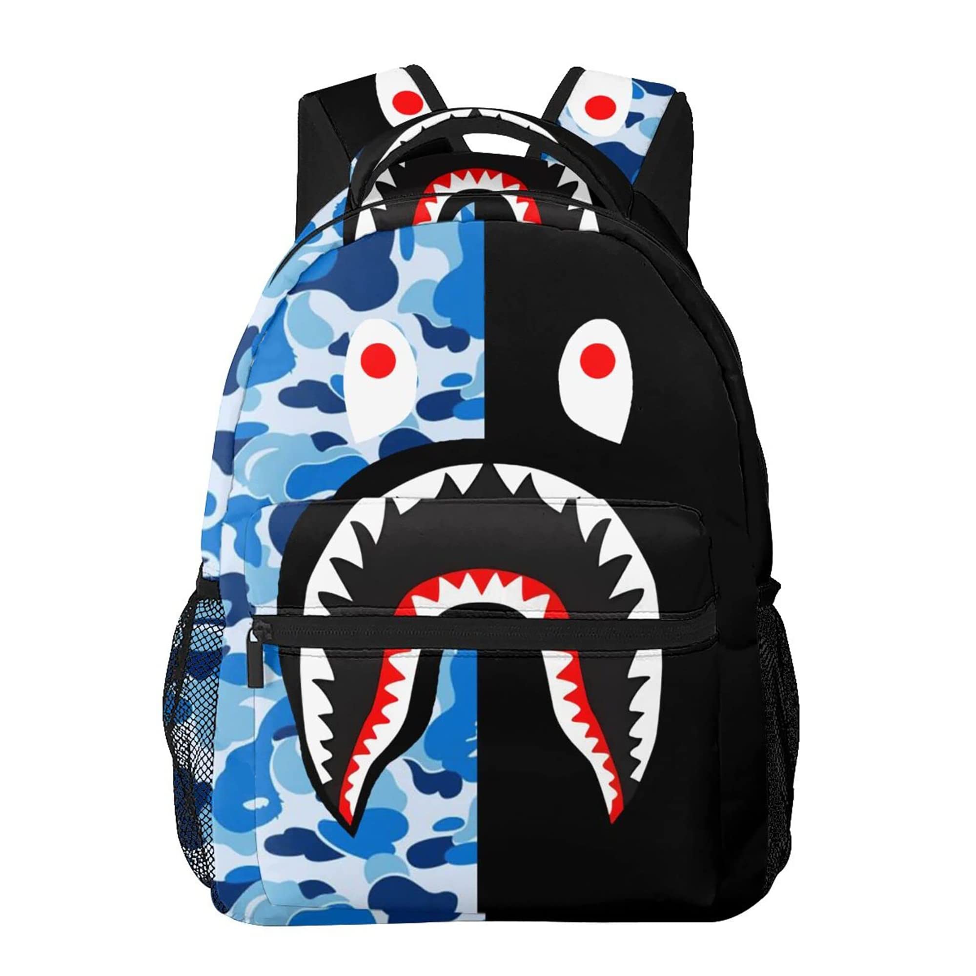 Backpack Shark Half Blue Half Black Camo Backpacks 3D Print Travel Laptop Daypack Bookbag Fashion Durable for Men and Women