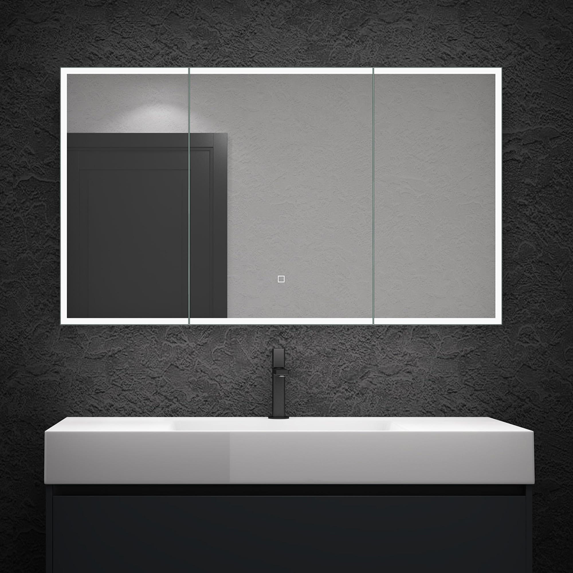 Mai & Mai Spiegelschrank Bad mit LED Beleuchtung 120x15x70 cm | Badezimmerschrank mit 3 Spiegeltüren, Hängeschrank Badezimmerspiegel in Anthrazit matt, Spiegelschrank-04