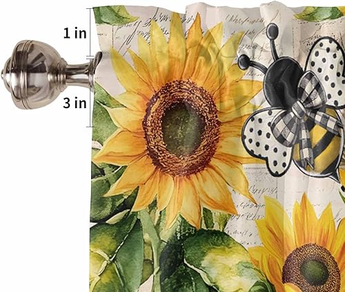 Miniatura 5 de Juego de cortinas de cocina con diseño de girasoles amarillos, cenefa y niveles de 24 pulgadas de largo, cenefa de cortinas cortas con filtro de luz