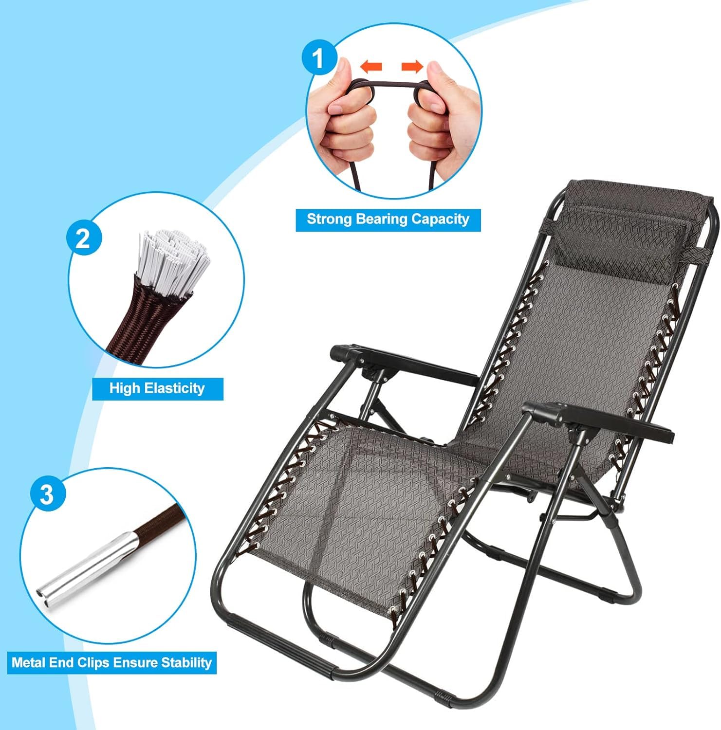 Lot Chaise Longue KangHing Lot De 8 Sangles De Renfort Pour Fauteuil Inclinable, Cordon Elastique Chaise Longue