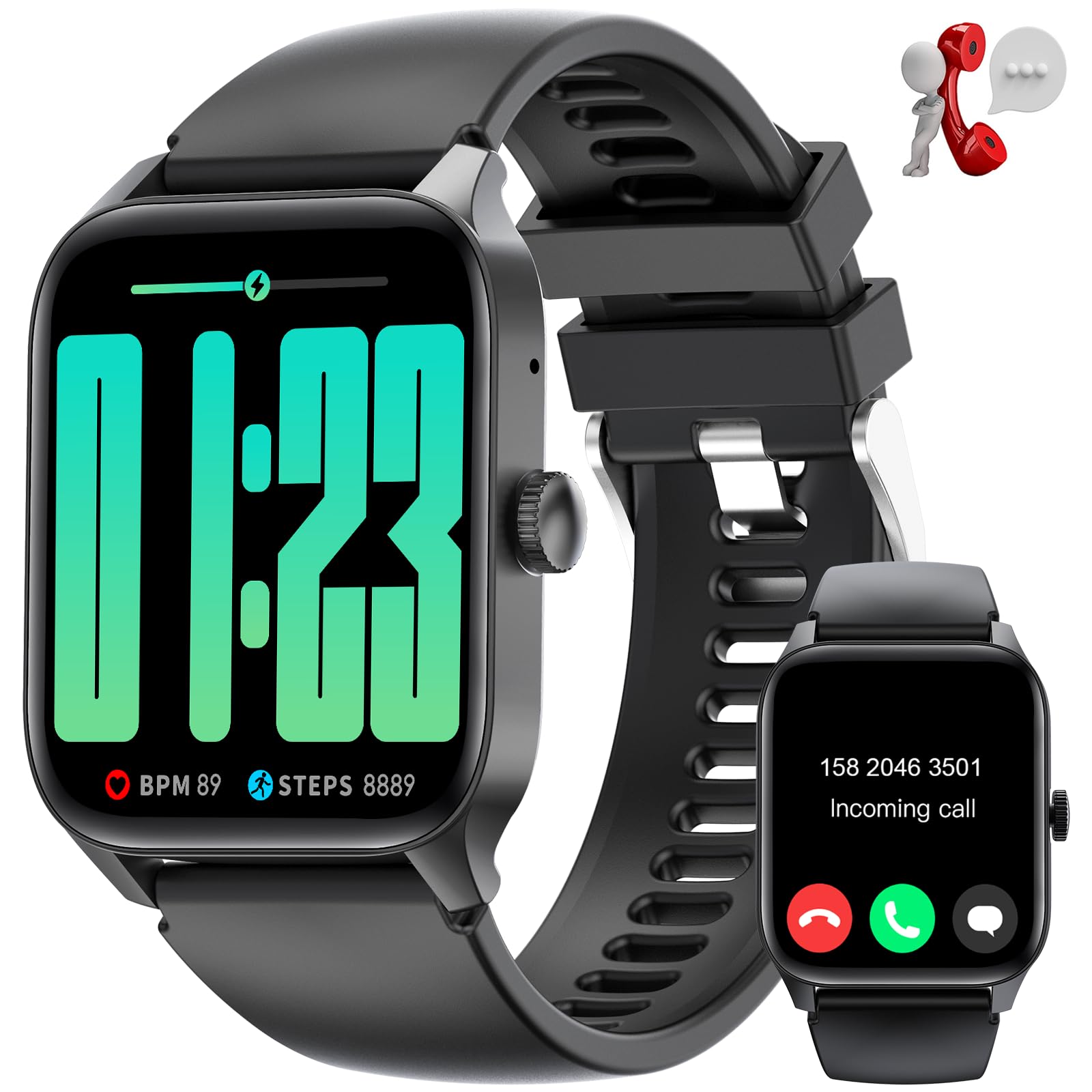 Smart Watch for Men Women (Answer/Make Call) 1.83’’ HD Large Screen Smartwatch Fitness Watch with 100+ Sport Modes Heart Rate/Spo2/Sleep Monitor IP67 Waterproof Watch for iPhone Android Phones