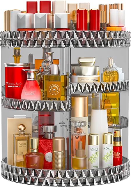 Makeup Organiser 360 Rotating, Famitree Adjustable 6 Layers Large Capacity Spinning Perfume Organiser for Skincare, Cosmetic, Perfume Jewellery, Makeup Carousel for Vanity, Bedroom(Grey)