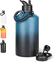 Vista 19 de Botella de agua aislada de 18 onzas con asa, botellas de agua de acero inoxidable 304 con boca ancha, botella de agua deportiva al vacío de doble
