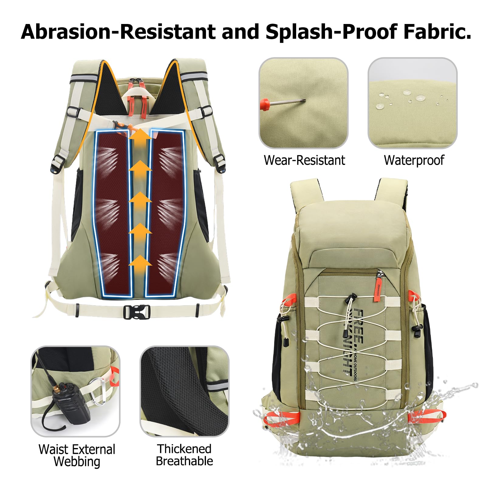 Sac à Dos de Randonnée Outdoor 40L Daypack Imperméable Grand Sac à Dos de Camping Backpack Nylon Léger pour Femmes Hommes Voyage Trekking Escalade Bleu