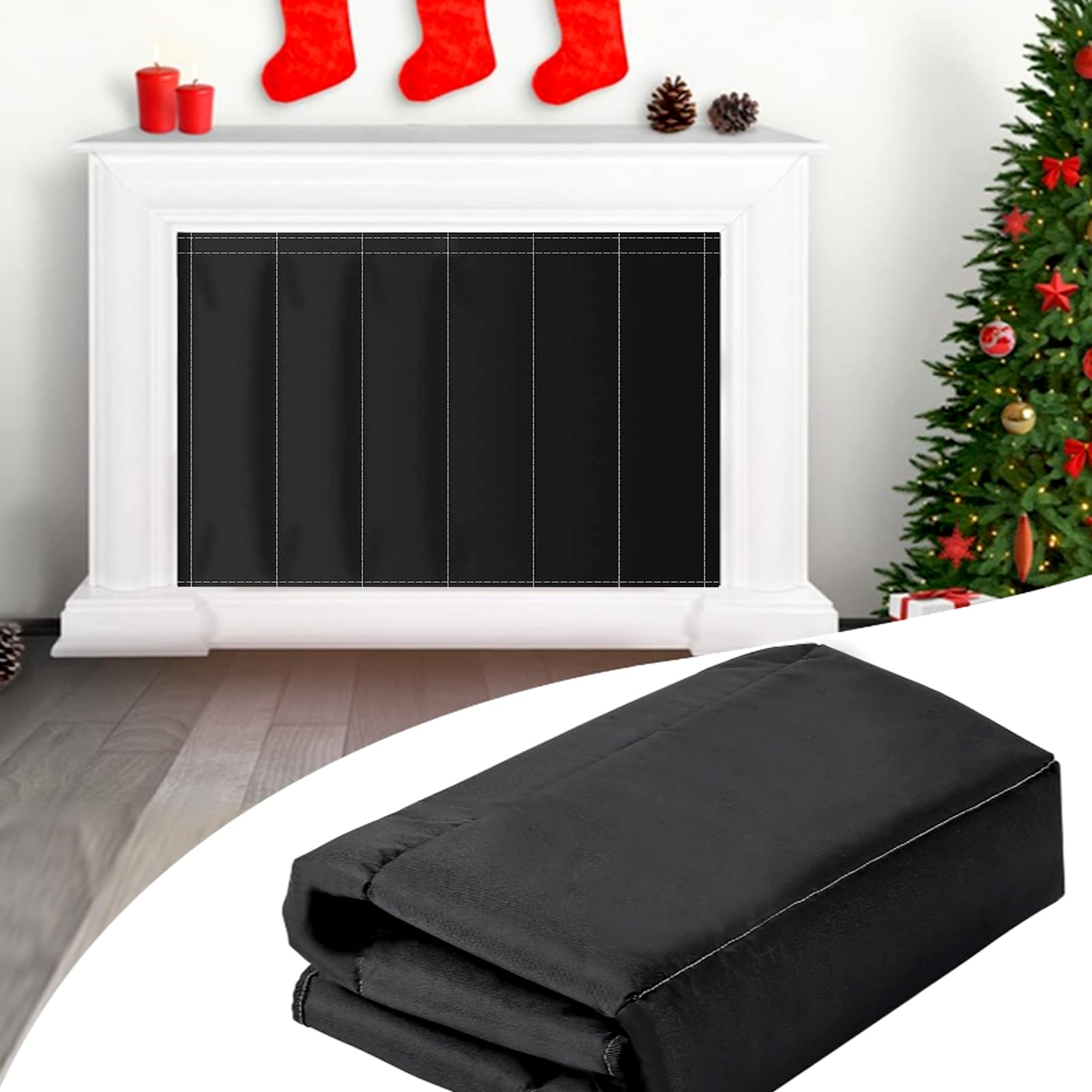 Fireplace Cover 2 Sizes, Fireplace Draft Blocker Black Fireplace Blocker Blanket, Fireplace Blanket For Heat Loss Fireplace Draft Stopper, Fireplace Guard Keep Draft Out Stops Heat Loss (39x32in)