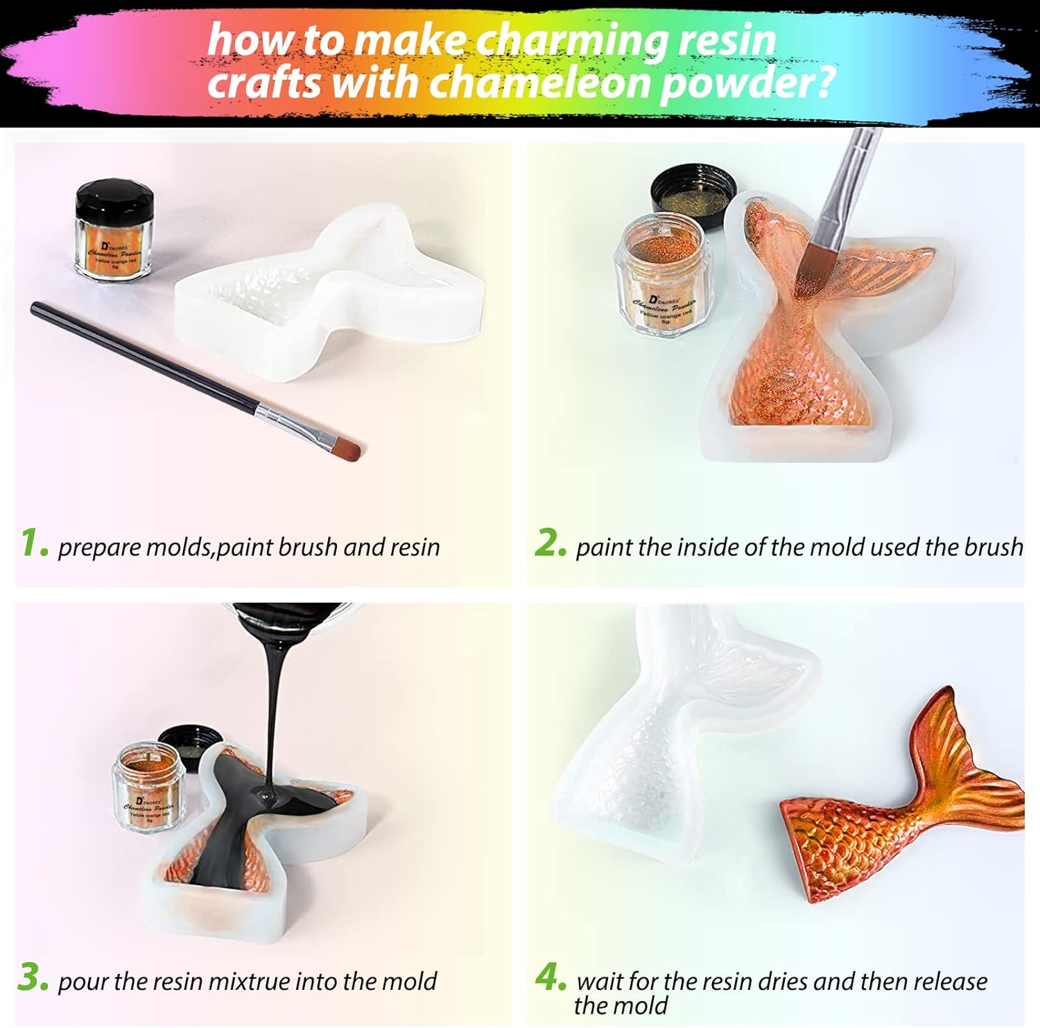 Resin Mica Powder, 10 * 5g Chameleon Mica Powder, Color Shift Mica Powder for Epoxy Resin/Tumbler, Chrome Powder Pigment for Nails Art, Painting,Soap Making, Candle Making,Slime - Image 4