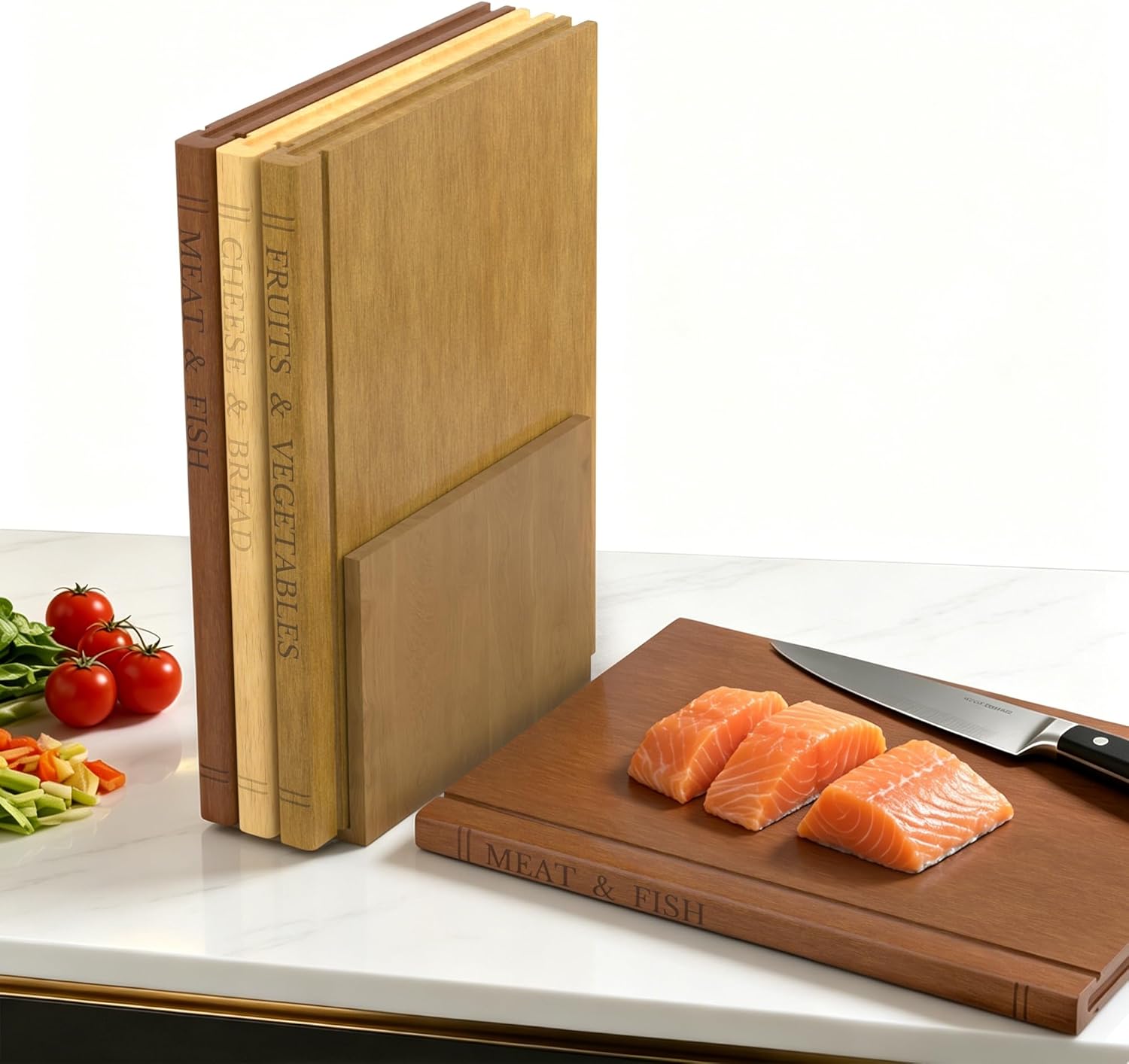 Book Cutting Board Set with Wooden Stand-Wooden Kitchen Cutting Boards That Look Like Books for Vegetables Cheese Meat, Chopping Board Gift Set for Home Cooks & Kitchen Decor