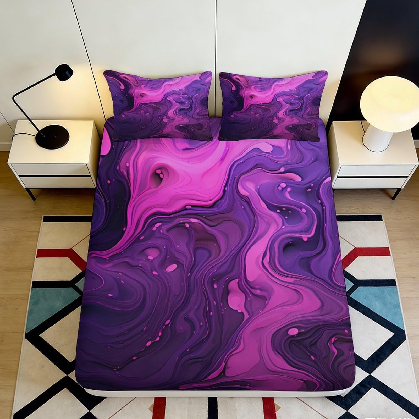 Pnayamiorkfel Style-6 3D Printed Purple Marble Fitted Sheet Microfiber Soft Artistic Swirl Bed Cover For Bedroom Guest Room Dorm Decor 90X200x25cm