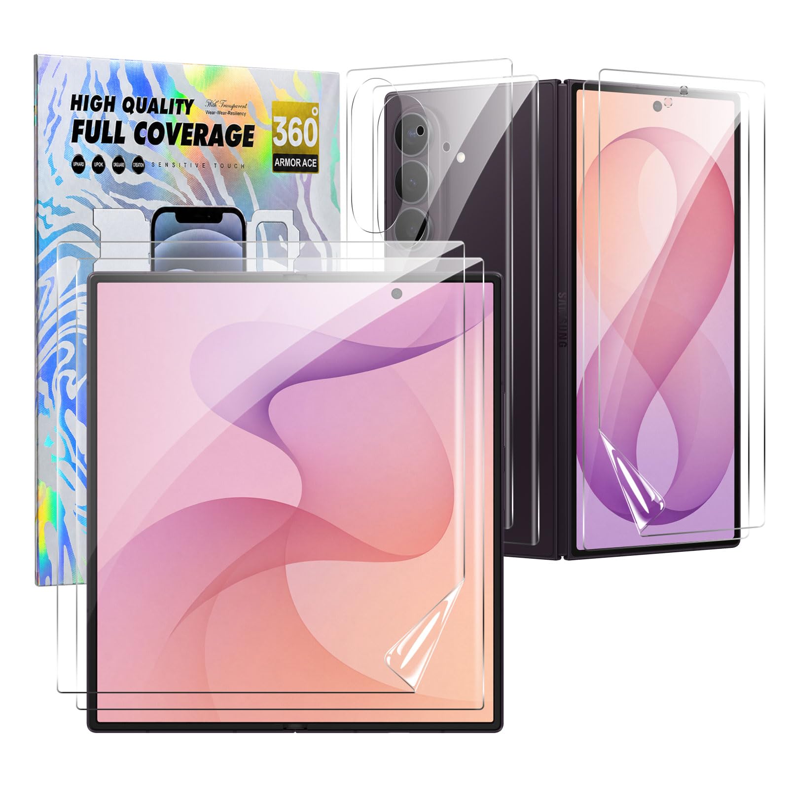 2 Pack Hydrogel Film Screen Protector for Samsung Galaxy Z Fold 8 Ultra with 2 Pack Camera Lens Protector and Back Protector [NOT GLASS], Soft TPU Protective Film, HD, High Sensitivity, Bubble-Free,Case Friendly