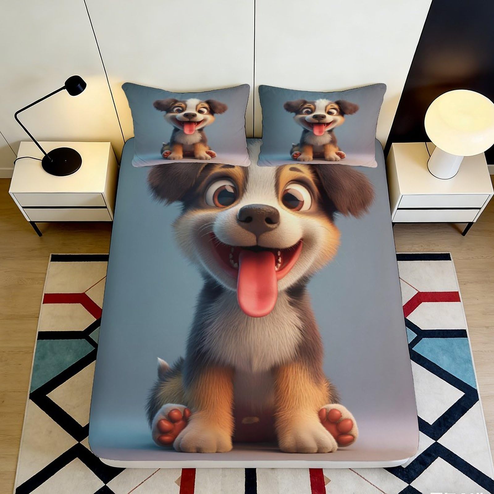 Jqzkxnhpbr Style-4 3D Printed Cartoon Dog Fitted Sheet Microfiber Soft Bedroom Decor Animal Pattern Mattress Cover For Home Dorm 90X200x25cm
