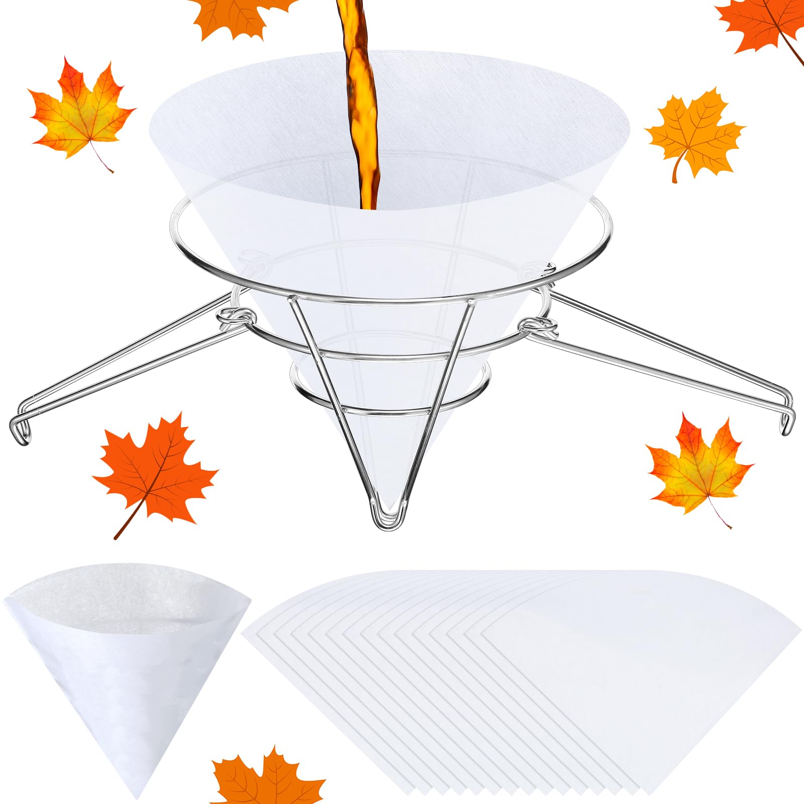 Tandefio Support de filtre pour friteuse de 24,1 cm avec 15 cônes de filtre en tissu, 1 support de filtre à huile pour friteuse avec bras pliables et 15 filtres à huile pour friteuse, kit de filtre à