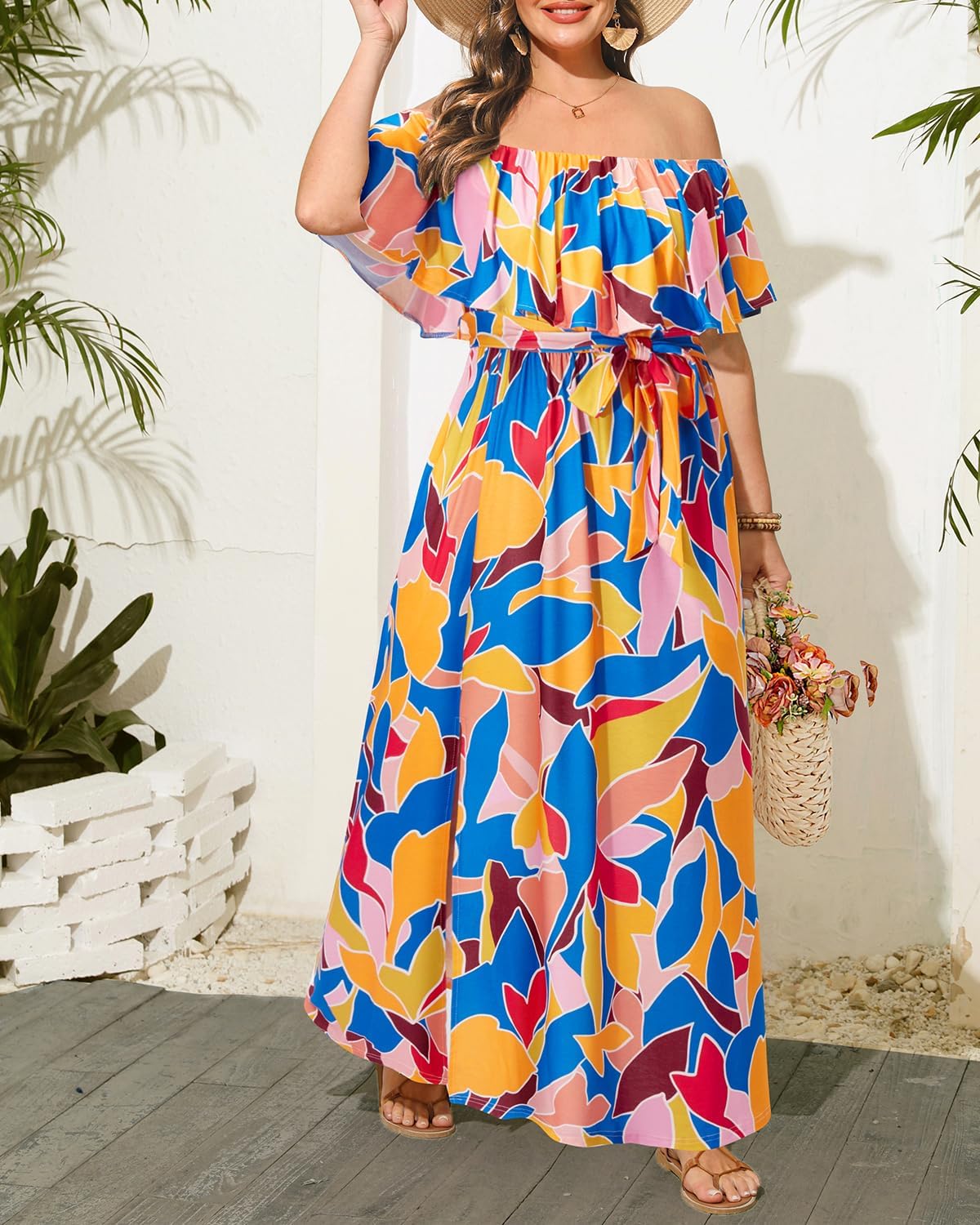 Plus Size Off The Shoulder Maxi Long Casual Beach Dress Pockets Women - Image 3