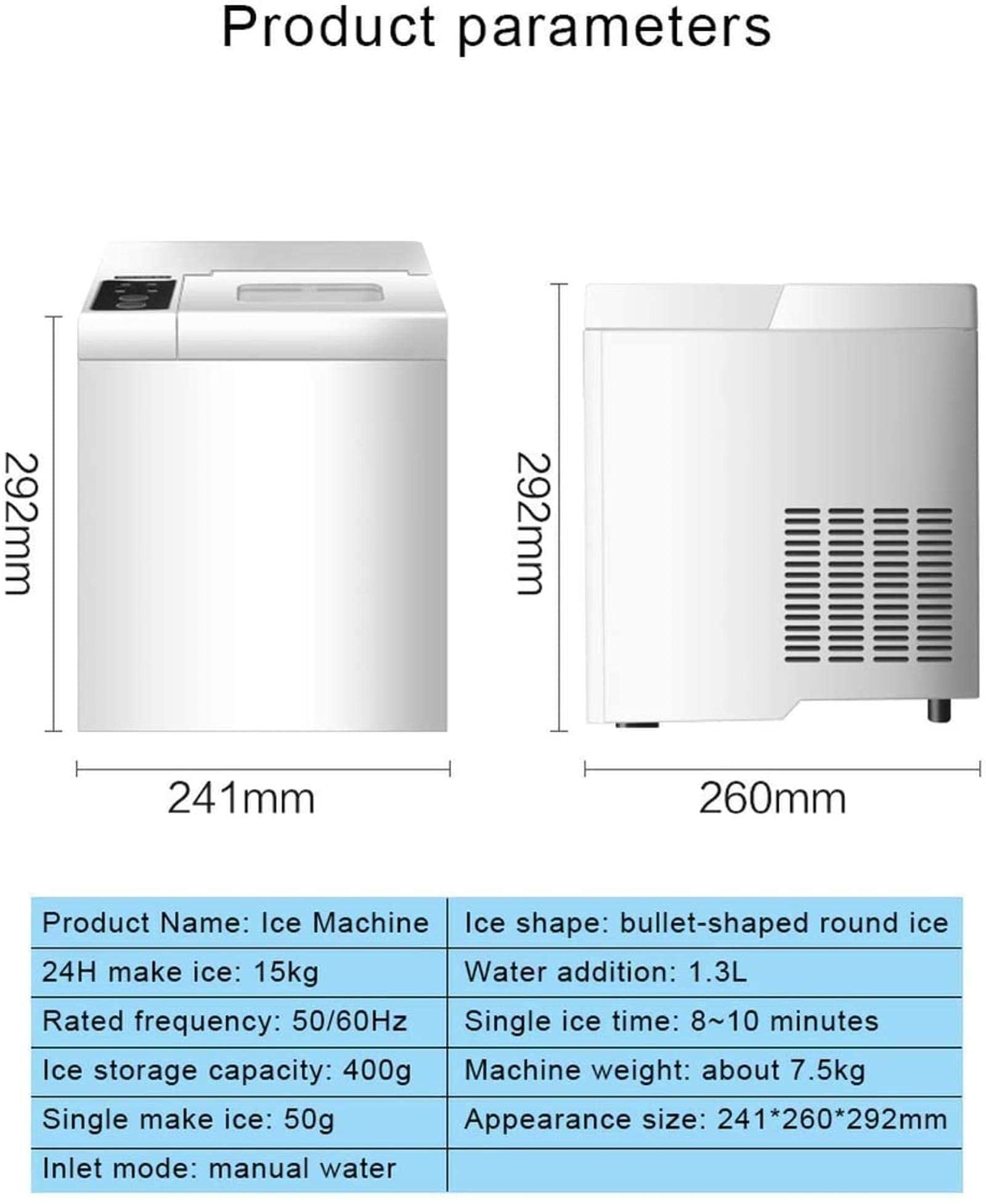 JKSVTF Mini Automatic Ice Maker, Electric Bullet Round Block Ice Cube Making Machine 15kgs / 24H Small Bar Milk Tea Coffee Shop
